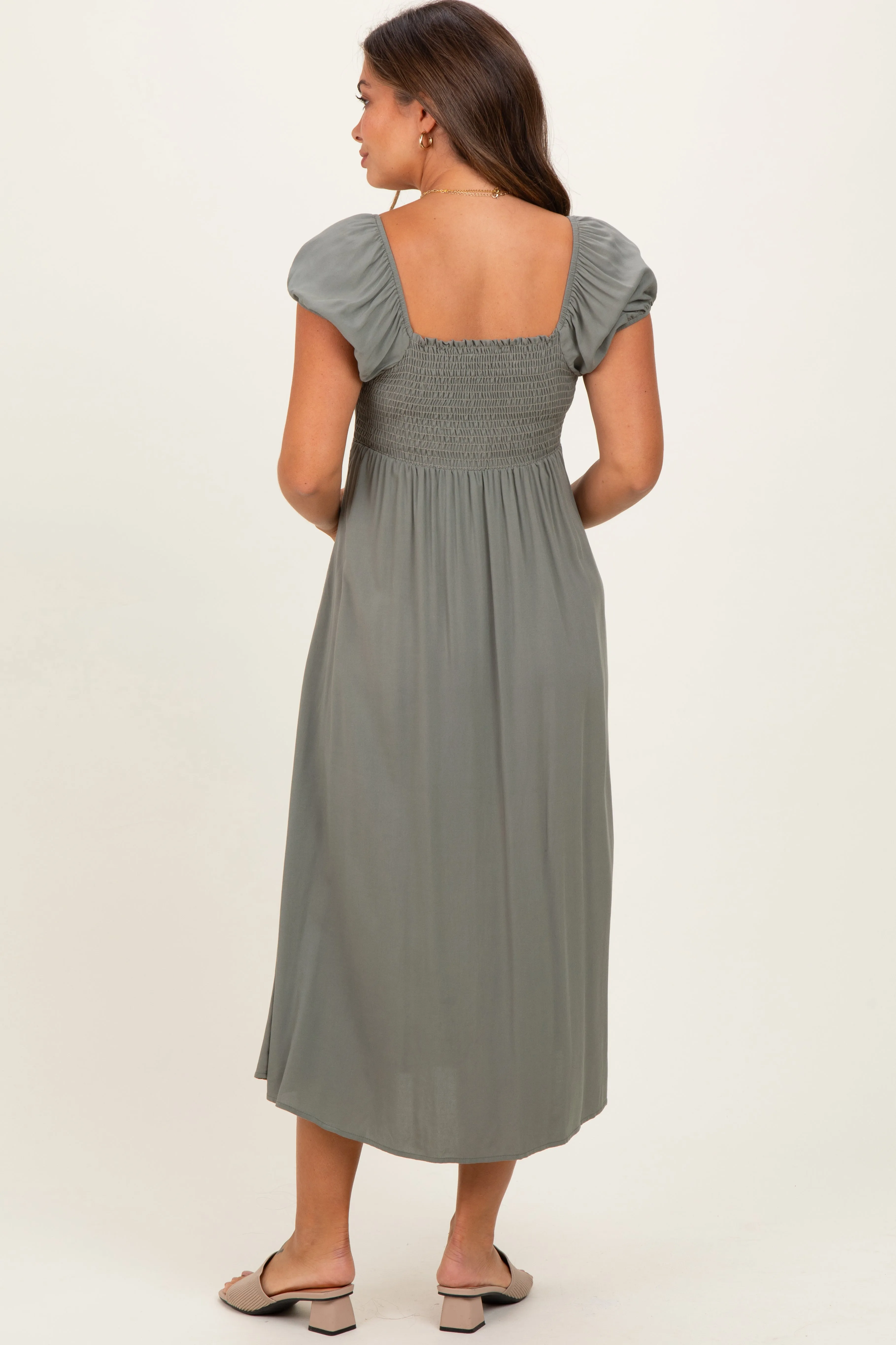 Olive Button Accent Front Slit Maternity Midi Dress sold by Pinkblush product image thumbnail 4