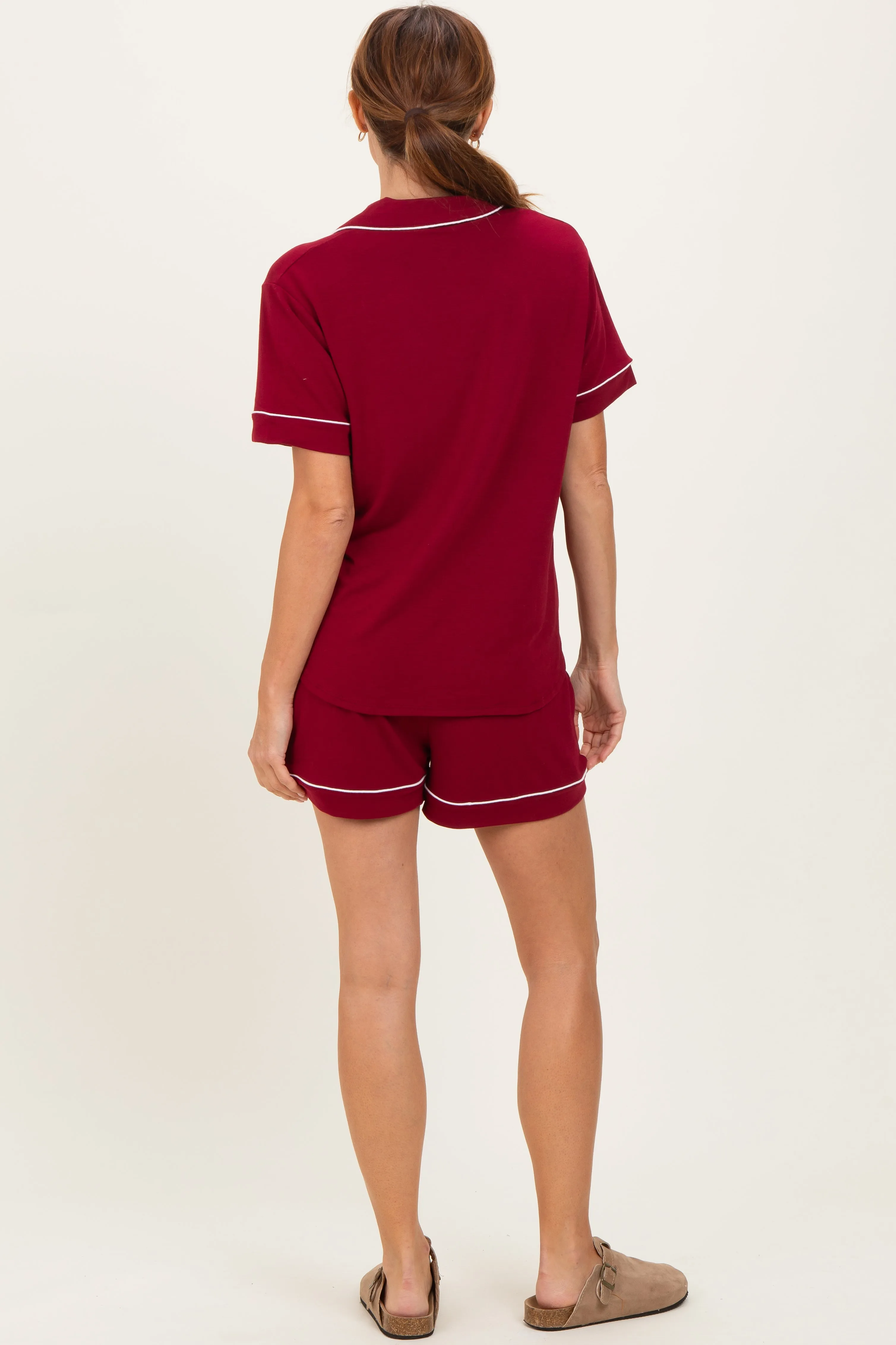 Burgundy Short Sleeve Button Down Shirt Shorts Set sold by Pinkblush product image thumbnail 4