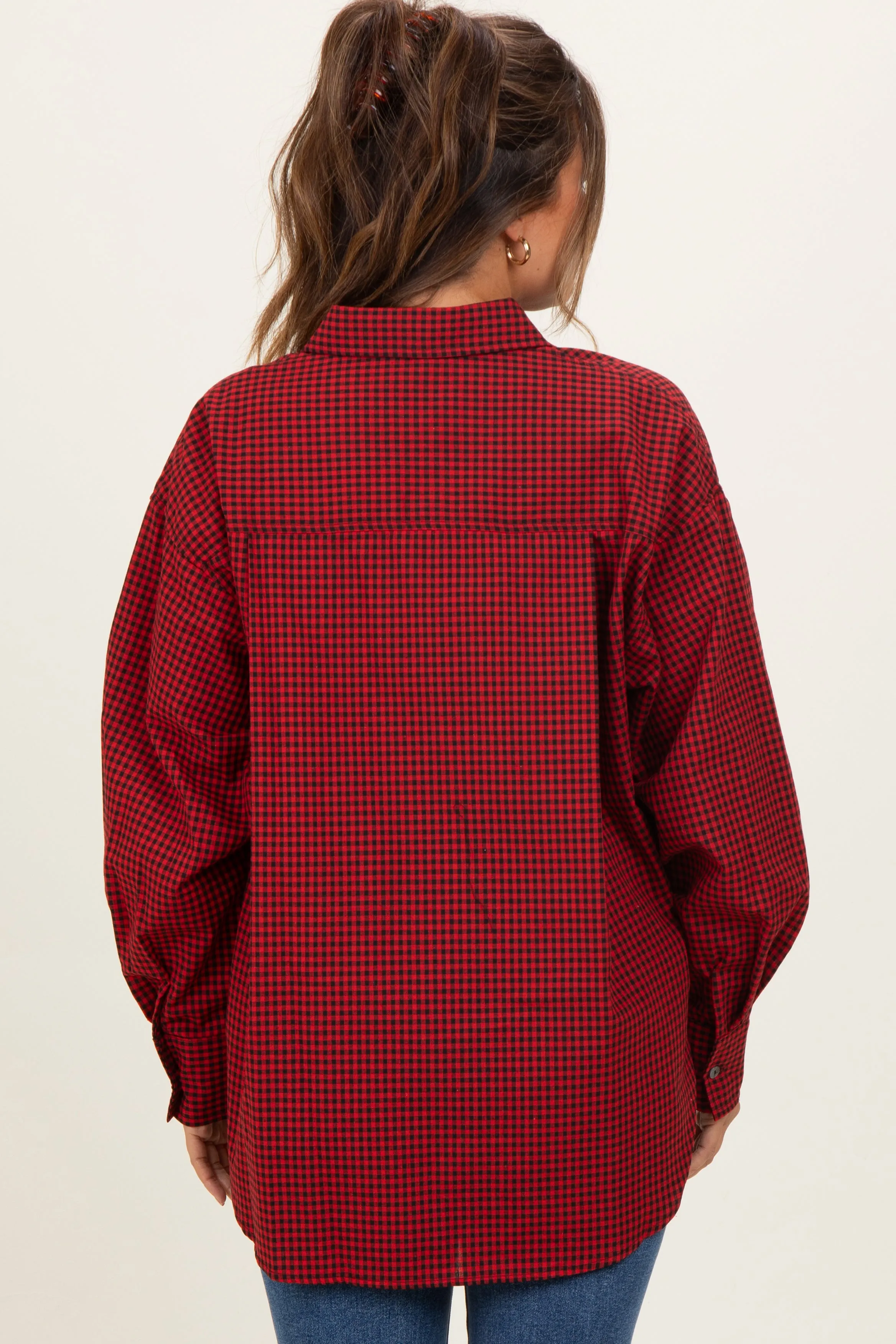 Red Plaid Linen Blend Maternity Button Down Shirt sold by Pinkblush product image thumbnail 4
