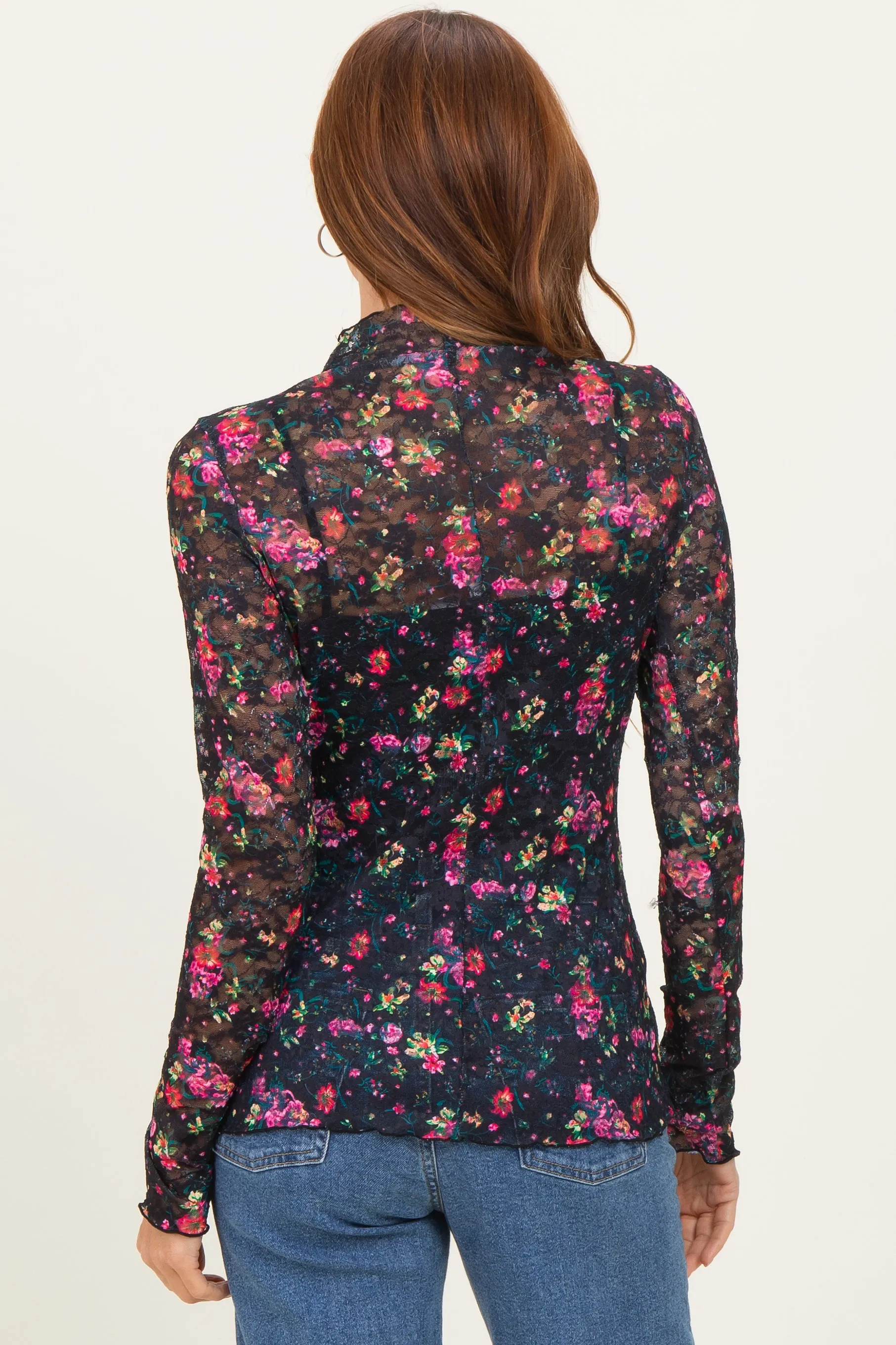 Black Floral Lace Long Sleeve Top sold by Pinkblush product image thumbnail 3