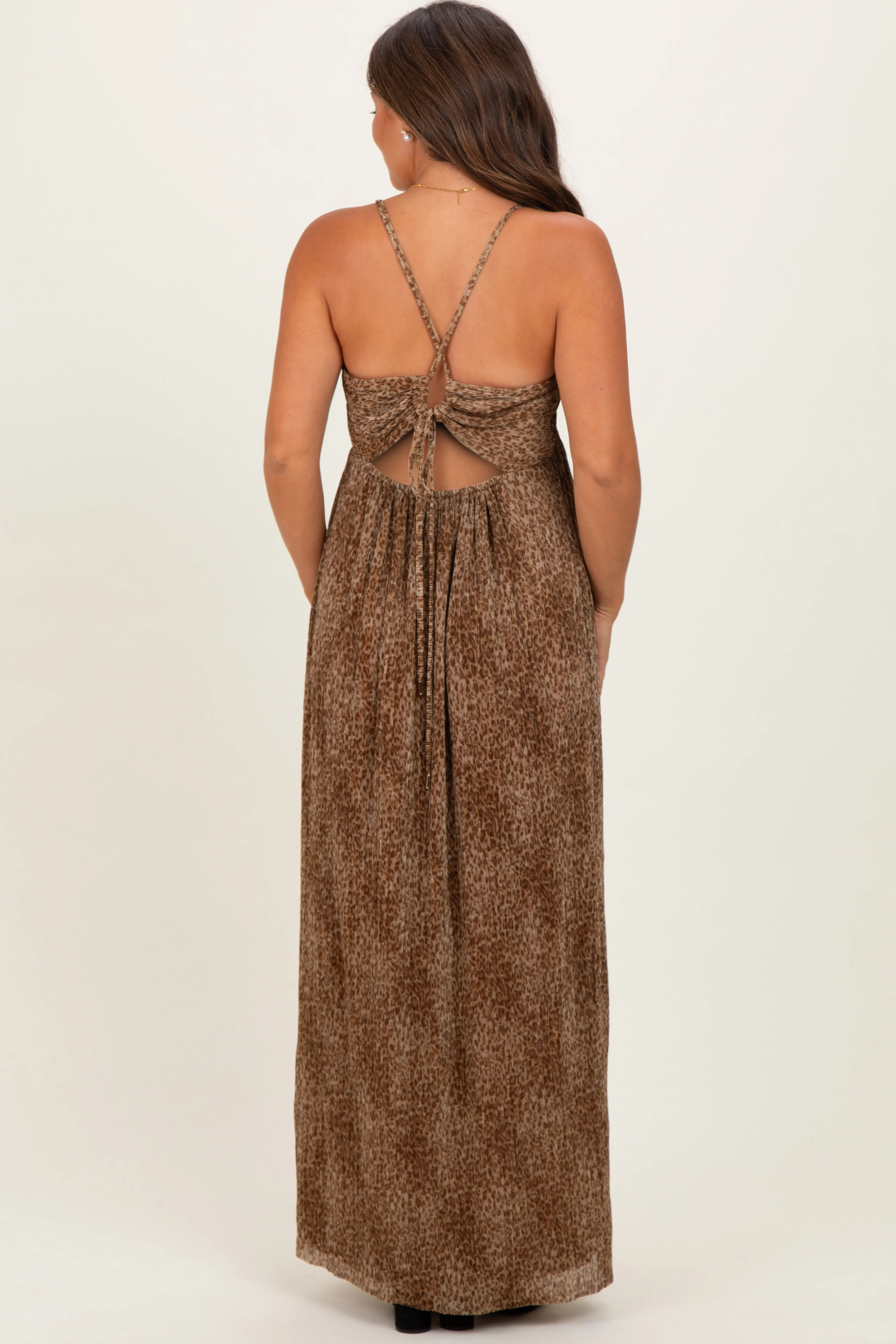 Bronzed Animal Print Plunging Maternity Maxi Dress sold by Pinkblush product image thumbnail 4