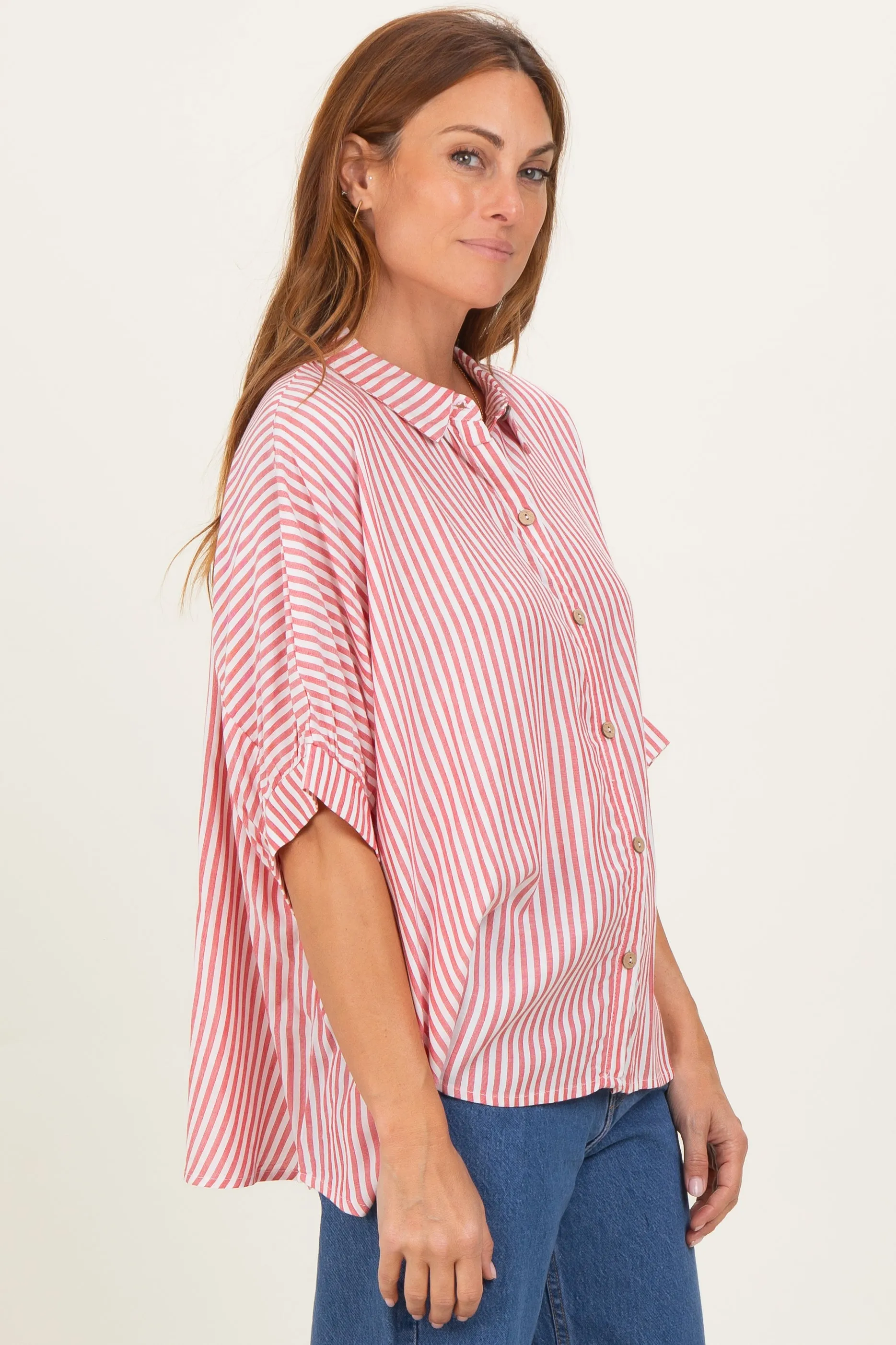 Red Striped Button Up Dolman Top sold by Pinkblush product image thumbnail 2