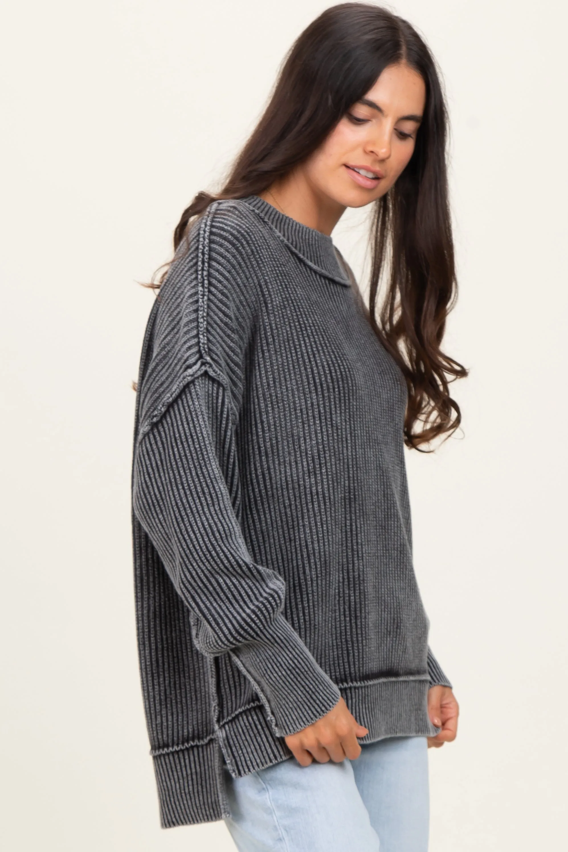 Black Washed Side Slit Oversized Sweater sold by Pinkblush product image thumbnail 3