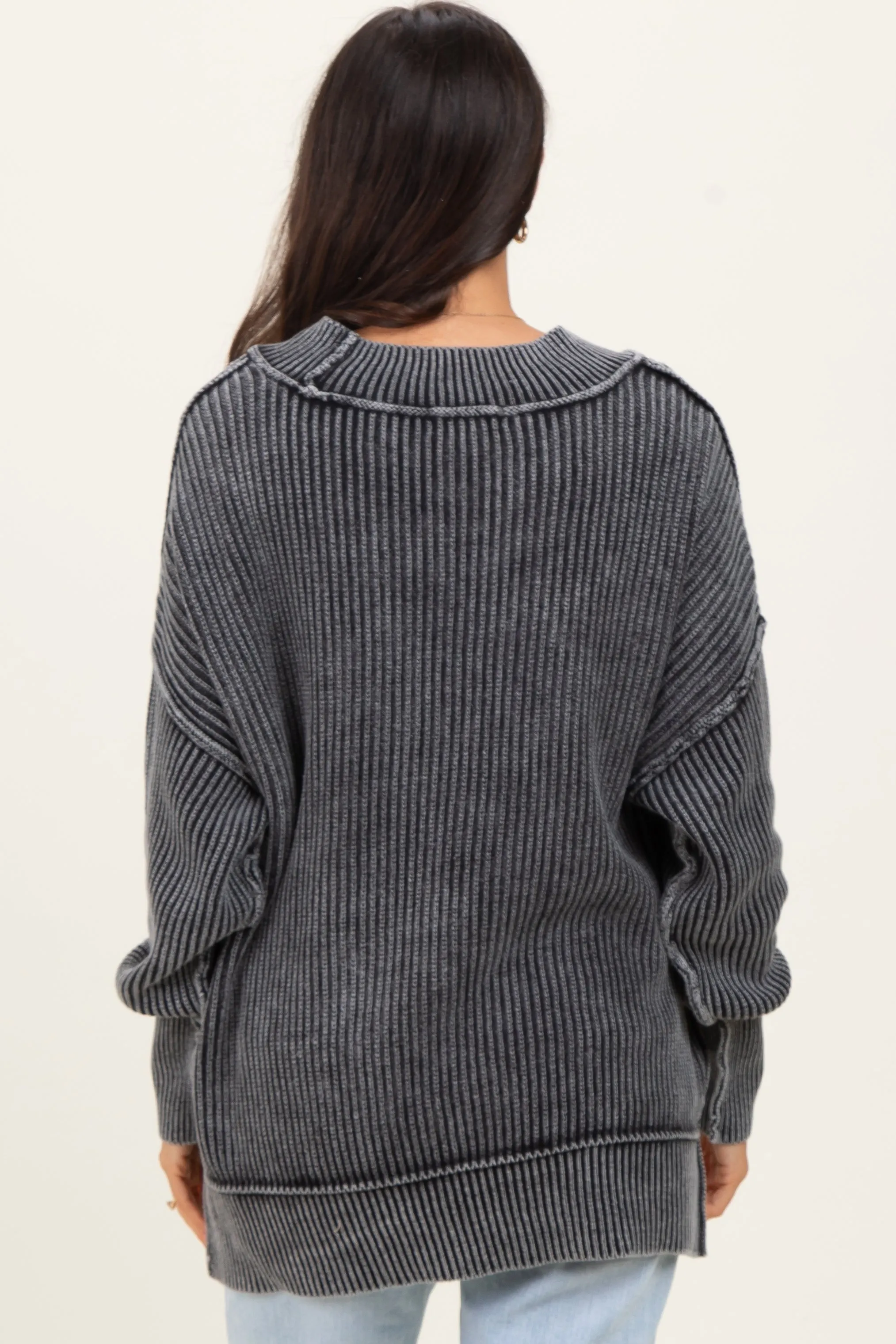 Black Washed Side Slit Oversized Sweater sold by Pinkblush product image thumbnail 4