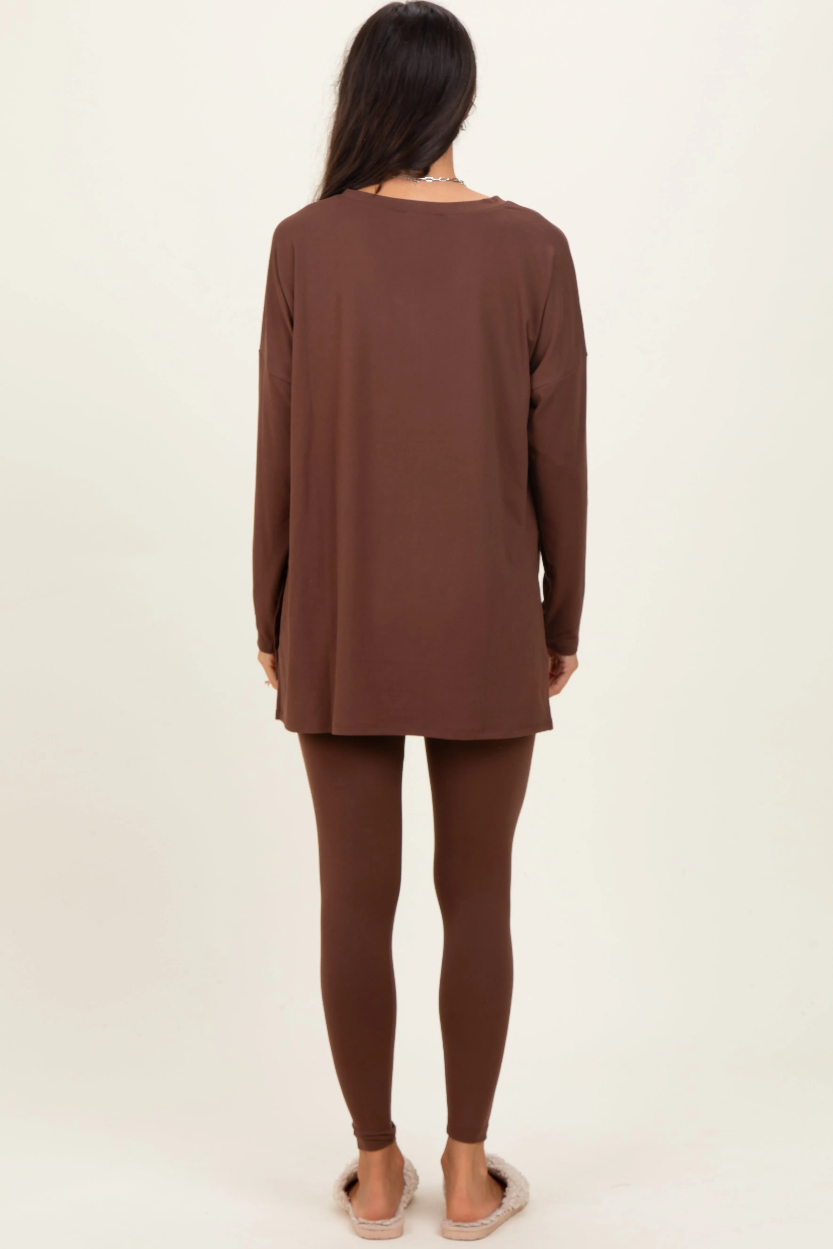 Brown Brushed Knit Oversized Top and Legging Set sold by Pinkblush product image thumbnail 4