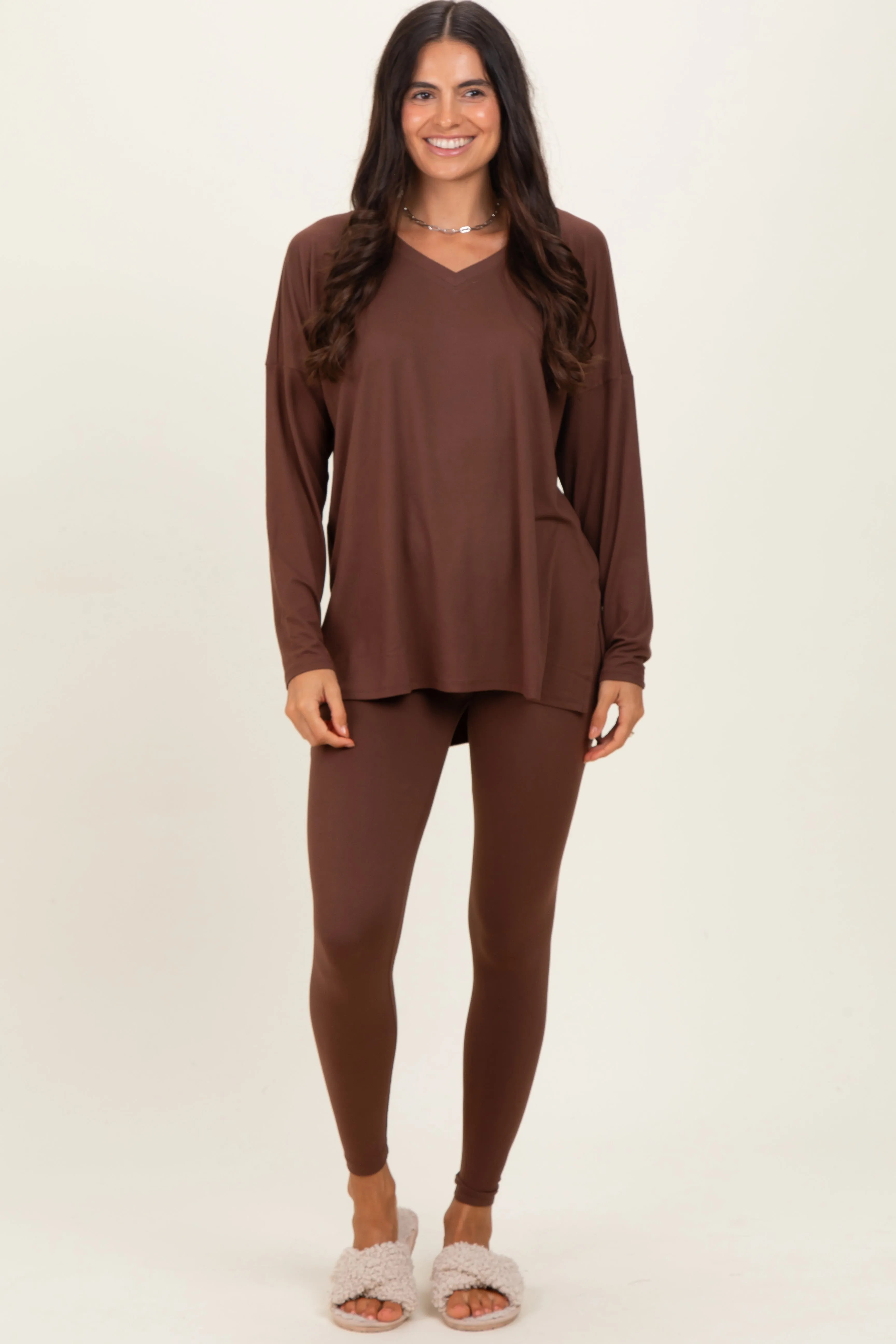 Brown Brushed Knit Oversized Top and Legging Set sold by Pinkblush product image thumbnail 2