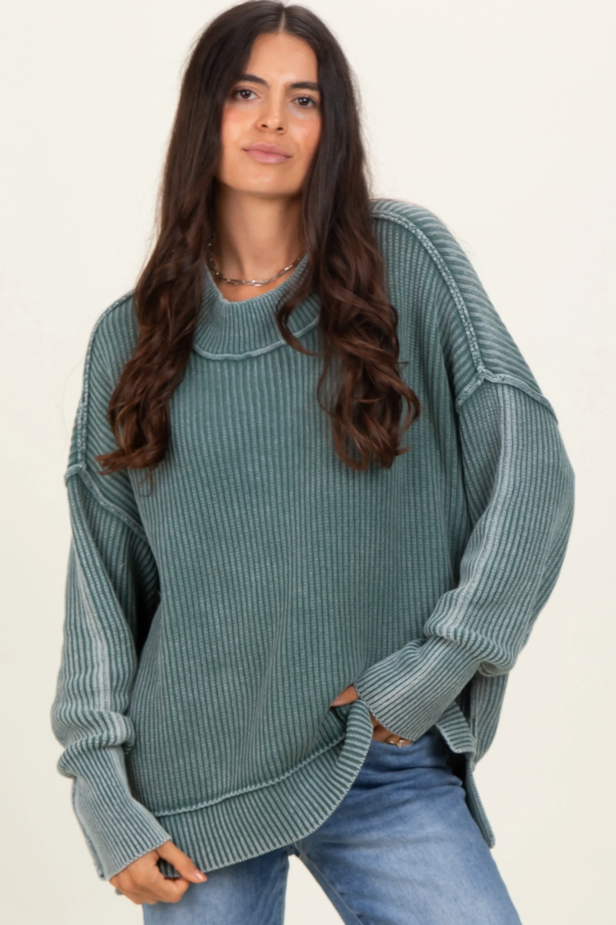 Jade Washed Side Slit Oversized Sweater sold by Pinkblush product image thumbnail 2
