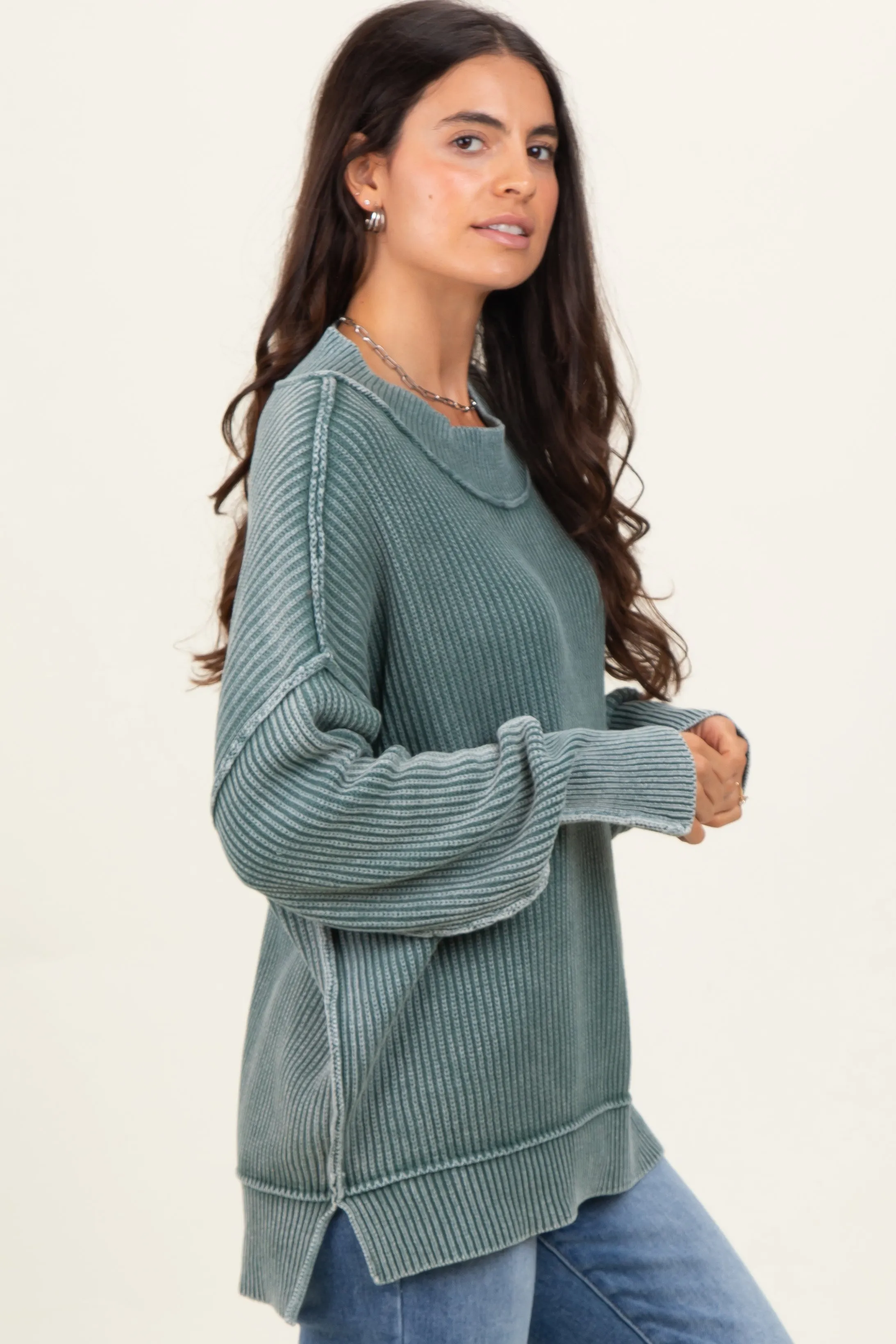 Jade Washed Side Slit Oversized Sweater sold by Pinkblush product image thumbnail 3