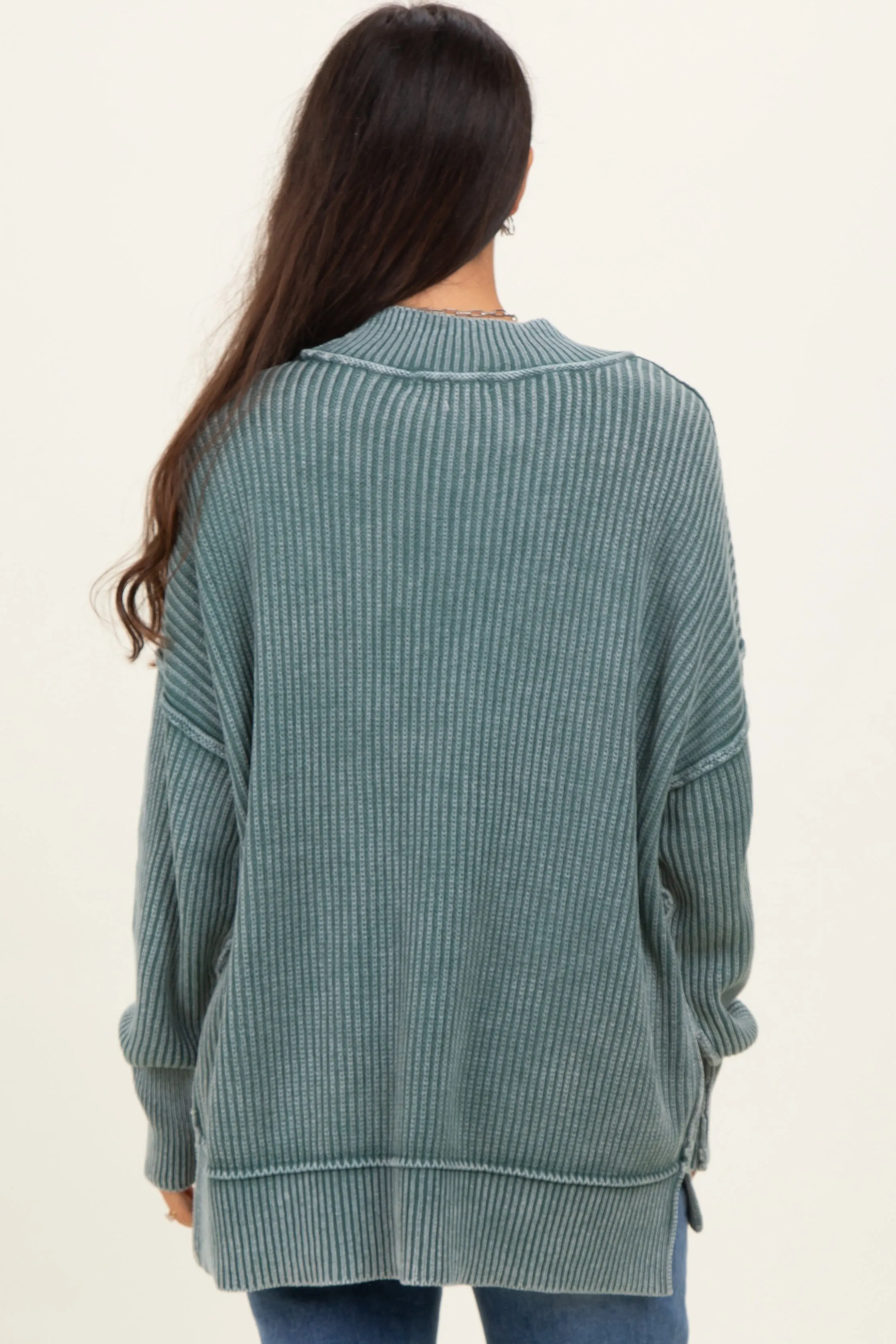 Jade Washed Side Slit Oversized Sweater sold by Pinkblush product image thumbnail 4