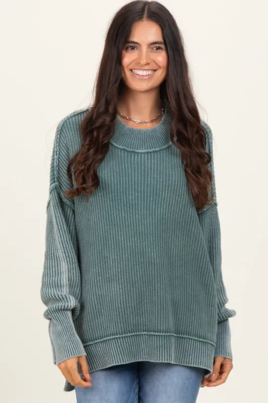 Jade Washed Side Slit Oversized Sweater sold by Pinkblush