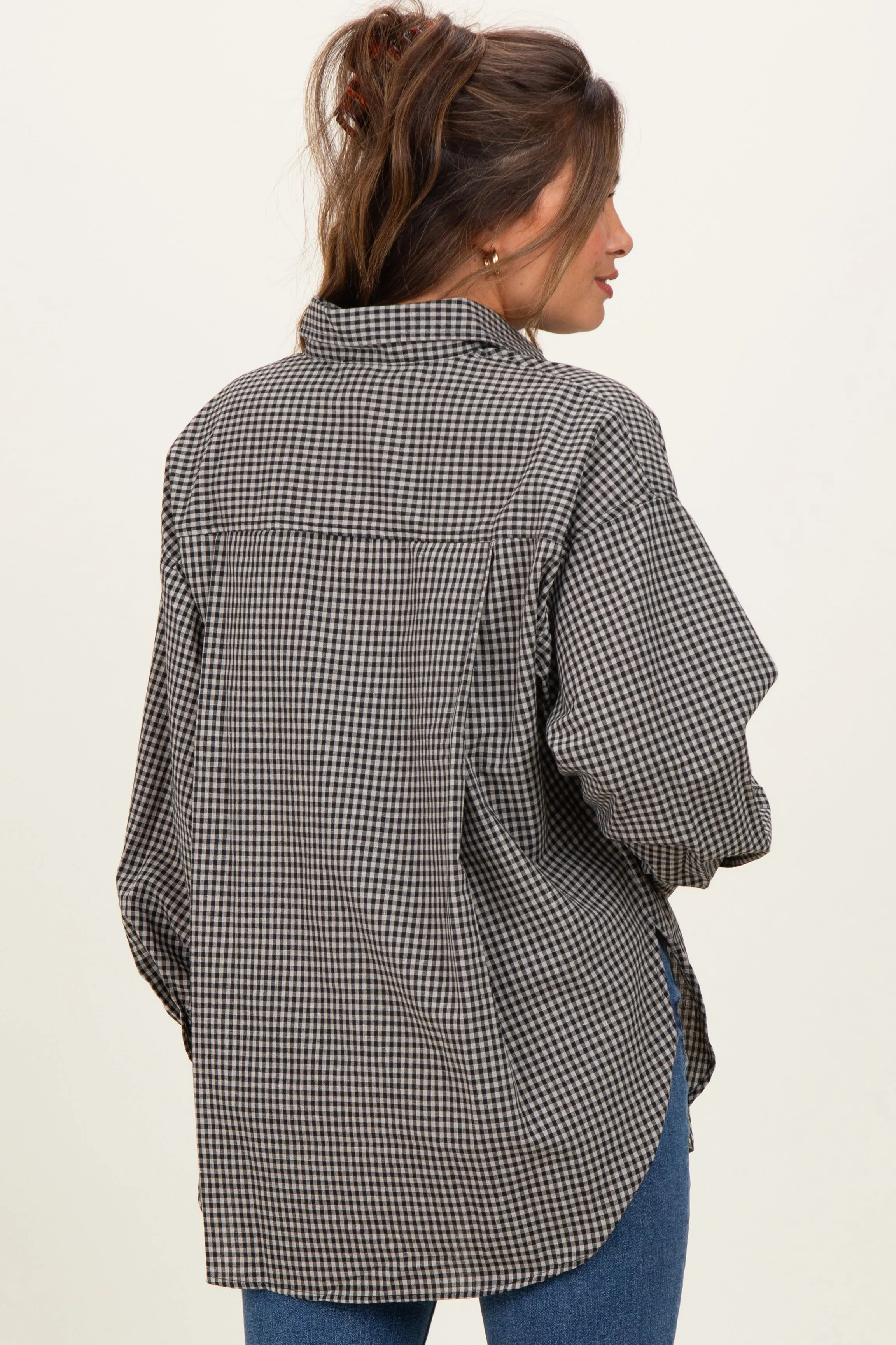 Ivory Plaid Linen Blend Maternity Button Down Shirt sold by Pinkblush product image thumbnail 3