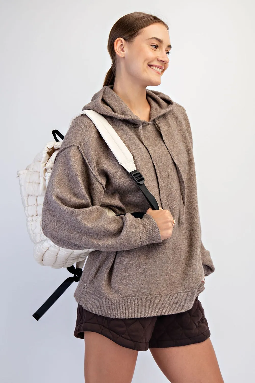 Mocha Brushed Knit Oversized Hoodie sold by Pinkblush product image thumbnail 4