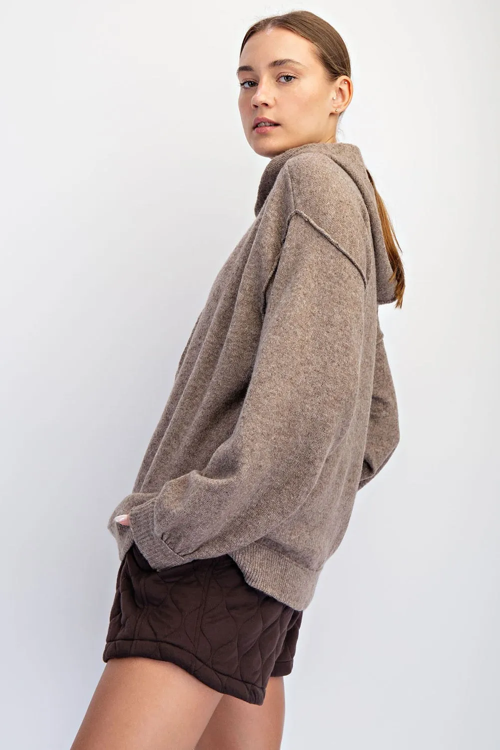 Mocha Brushed Knit Oversized Hoodie sold by Pinkblush product image thumbnail 2