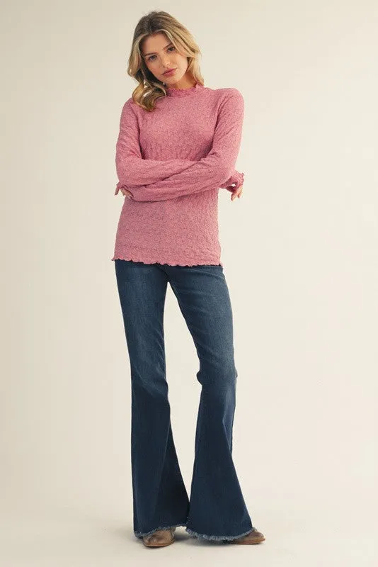Mauve Thumbhole Sleeves Mock Neck Lace Top sold by Pinkblush product image thumbnail 3