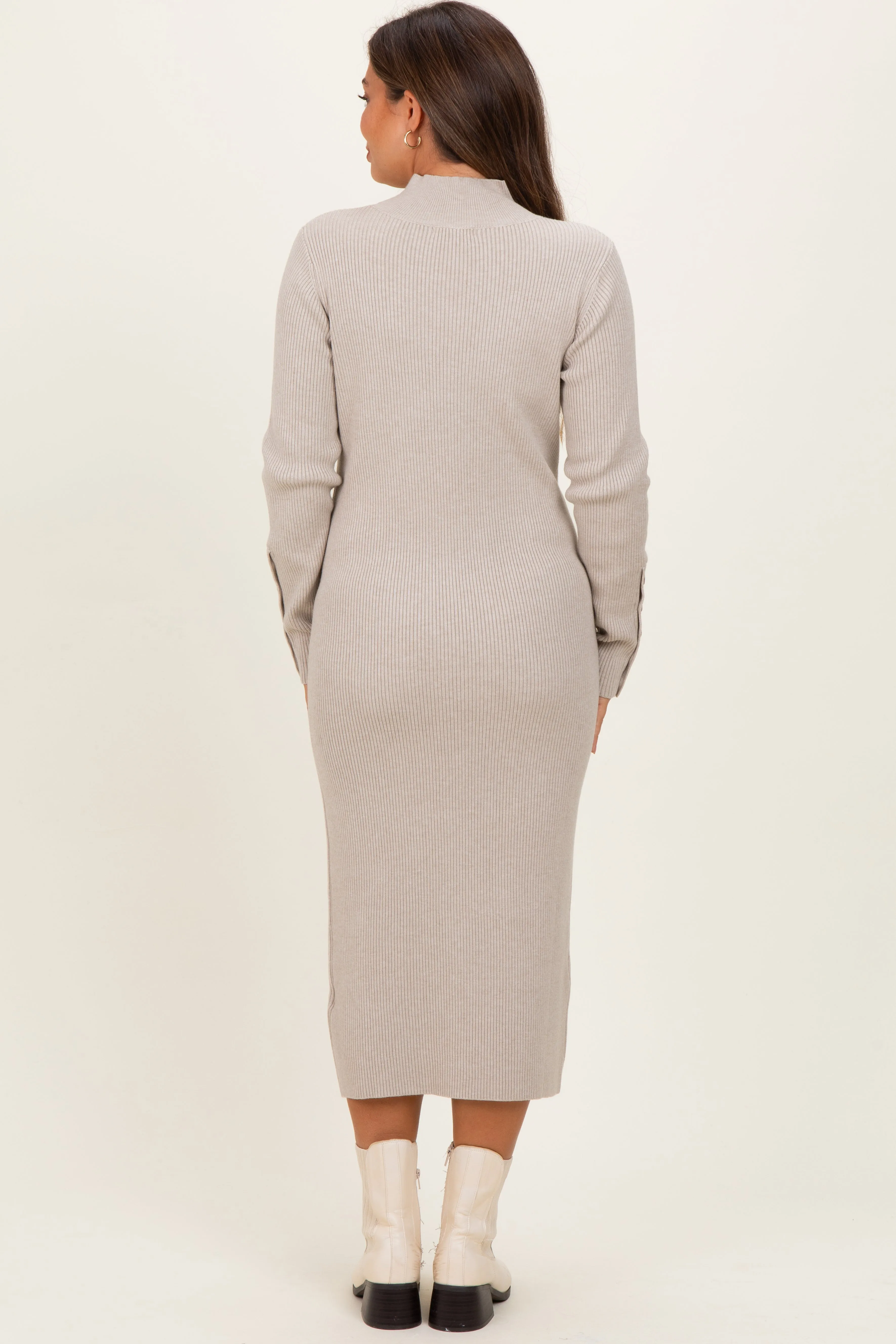 Heather Grey Button Sleeve Sweater Maternity Midi Dress sold by Pinkblush product image thumbnail 4