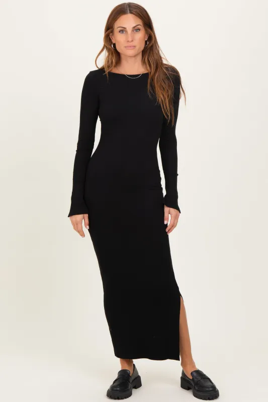 Black Scoop Back Long Sleeve Maxi Dress sold by Pinkblush