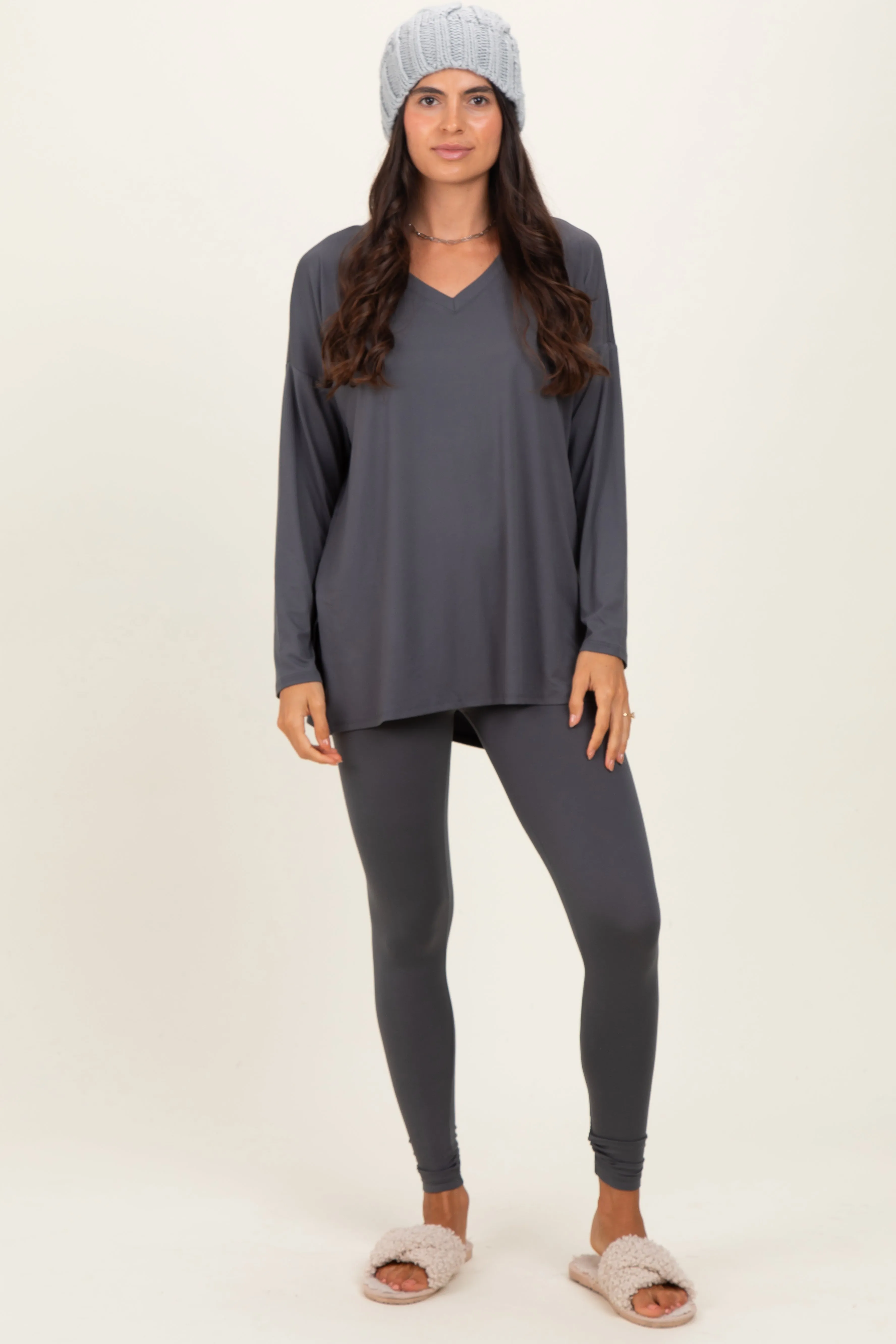 Charcoal Brushed Knit Oversized Top and Legging Set sold by Pinkblush product image thumbnail 2