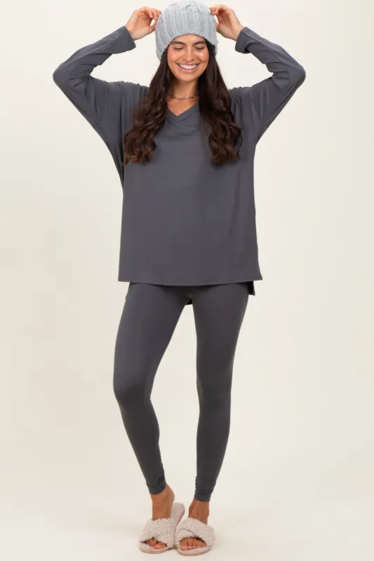 Charcoal Brushed Knit Oversized Top and Legging Set sold by Pinkblush