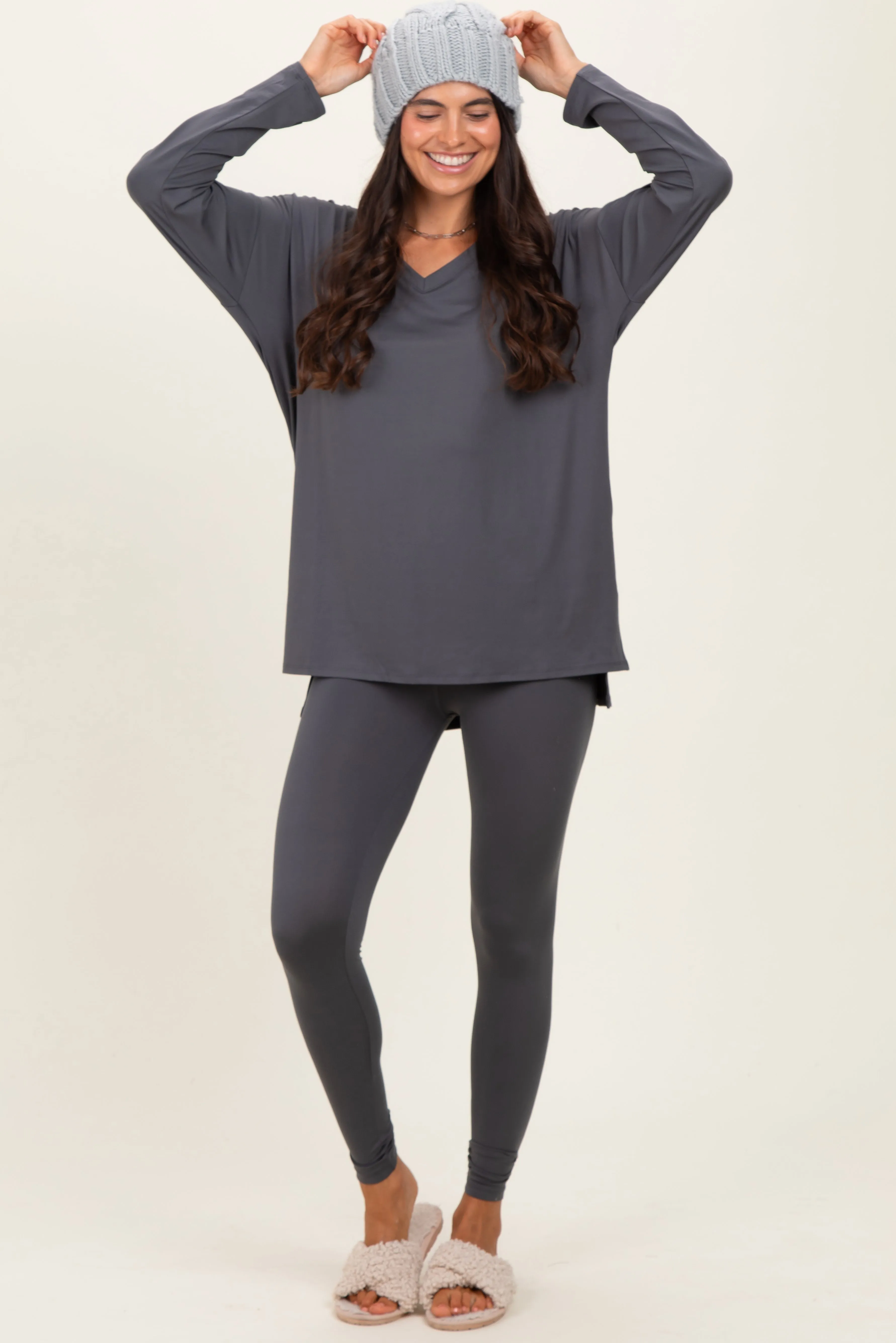 Charcoal Brushed Knit Oversized Top and Legging Set sold by Pinkblush