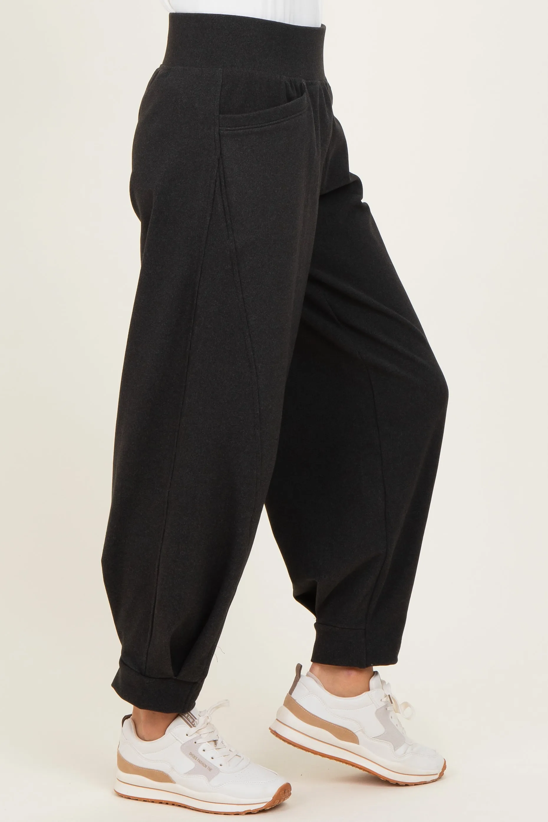 Black Brushed Knit Barrel Leg Joggers sold by Pinkblush product image thumbnail 4