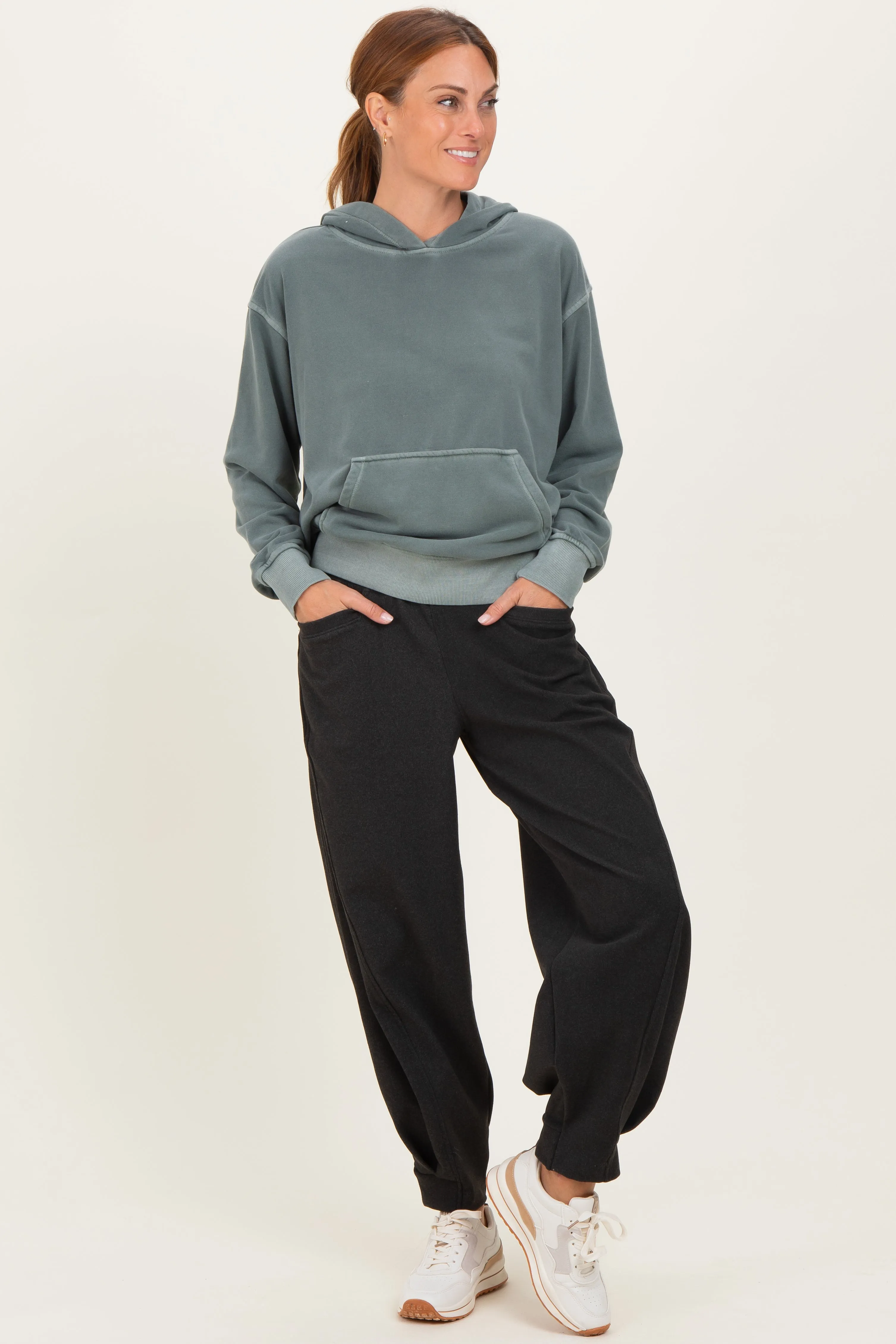 Black Brushed Knit Barrel Leg Joggers sold by Pinkblush product image thumbnail 2