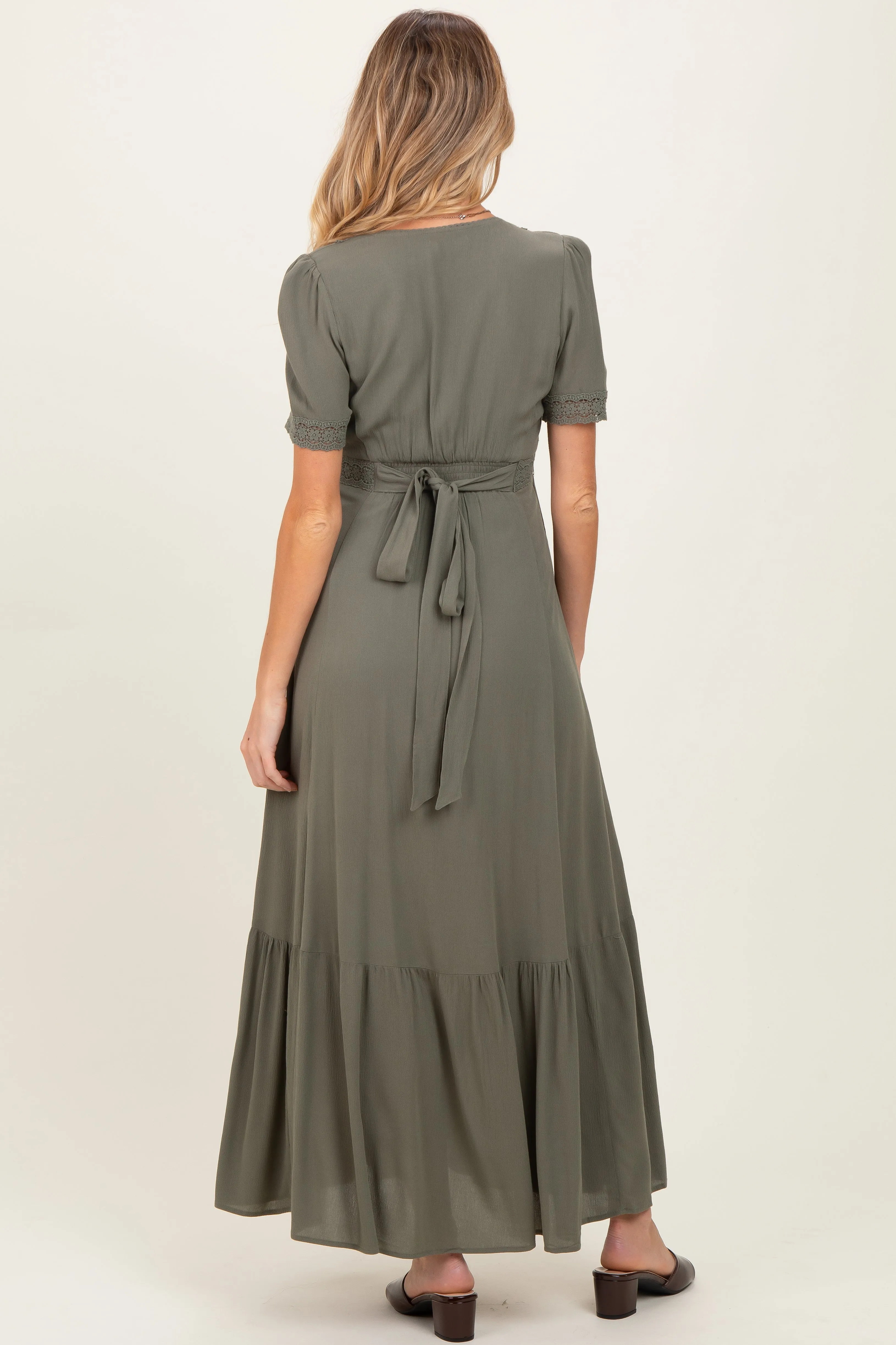 Olive Lace Trim Button Down Maternity Maxi Dress sold by Pinkblush product image thumbnail 4