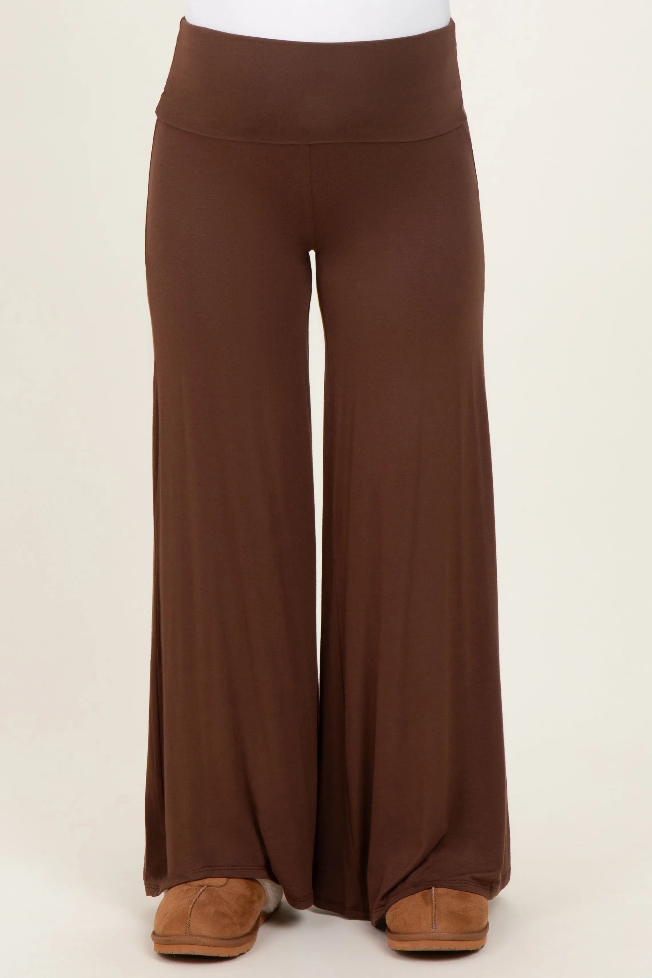Brown Fold Over Waist Maternity Wide Leg Lounge Pants sold by Pinkblush product image thumbnail 2