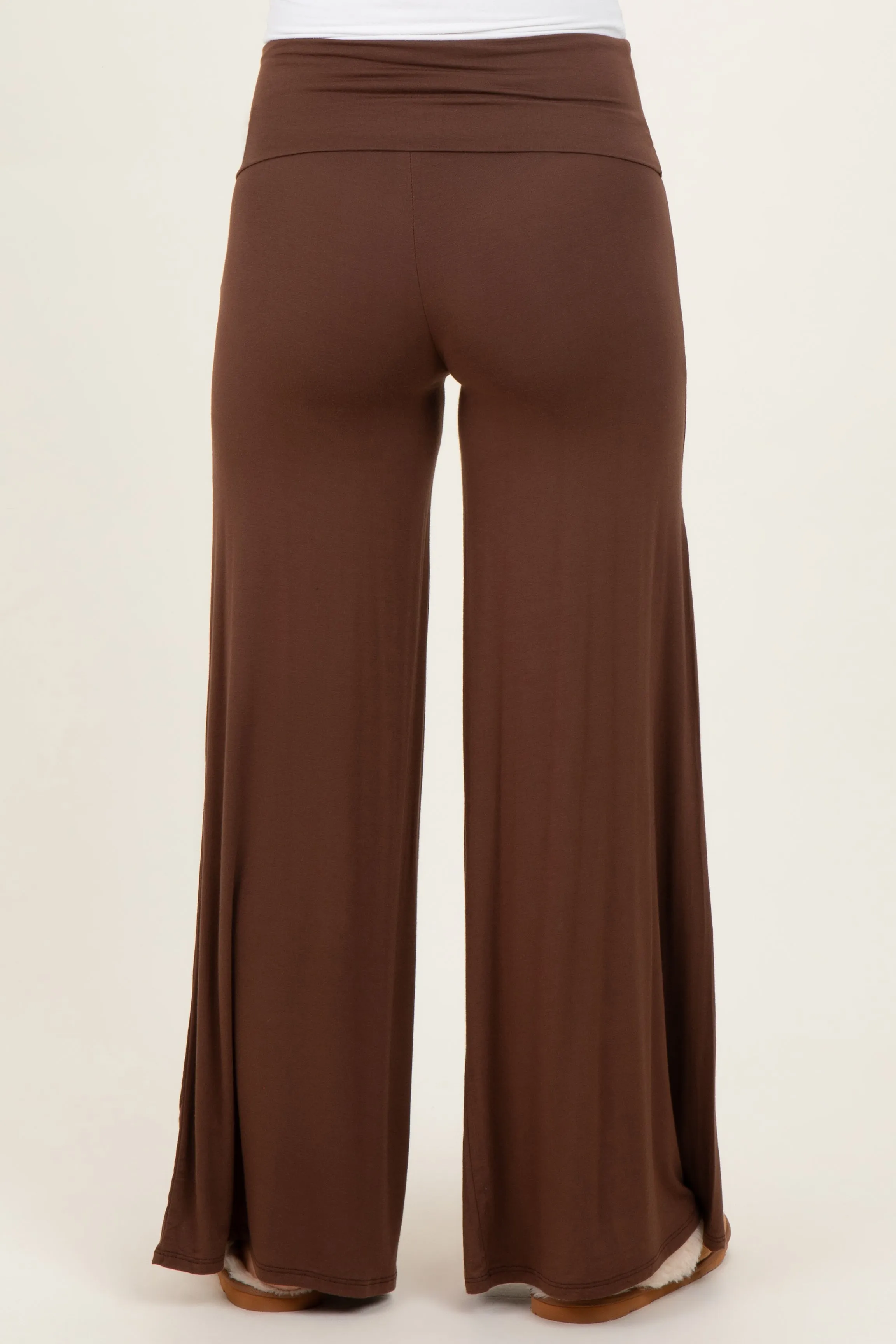 Brown Fold Over Waist Maternity Wide Leg Lounge Pants sold by Pinkblush product image thumbnail 4
