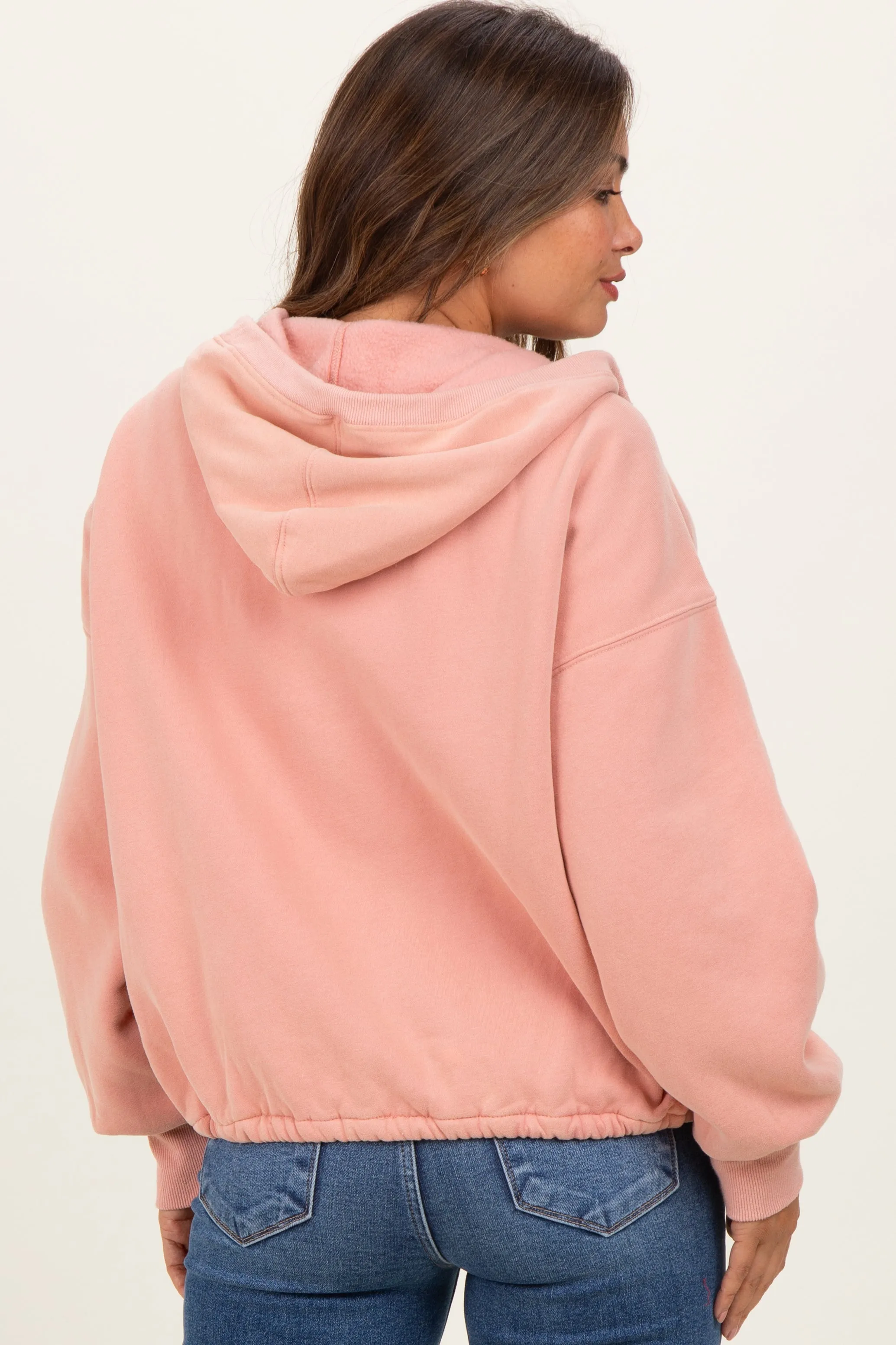 Peach Fleece Half Zip Drop Shoulder Maternity Hoodie sold by Pinkblush product image thumbnail 4