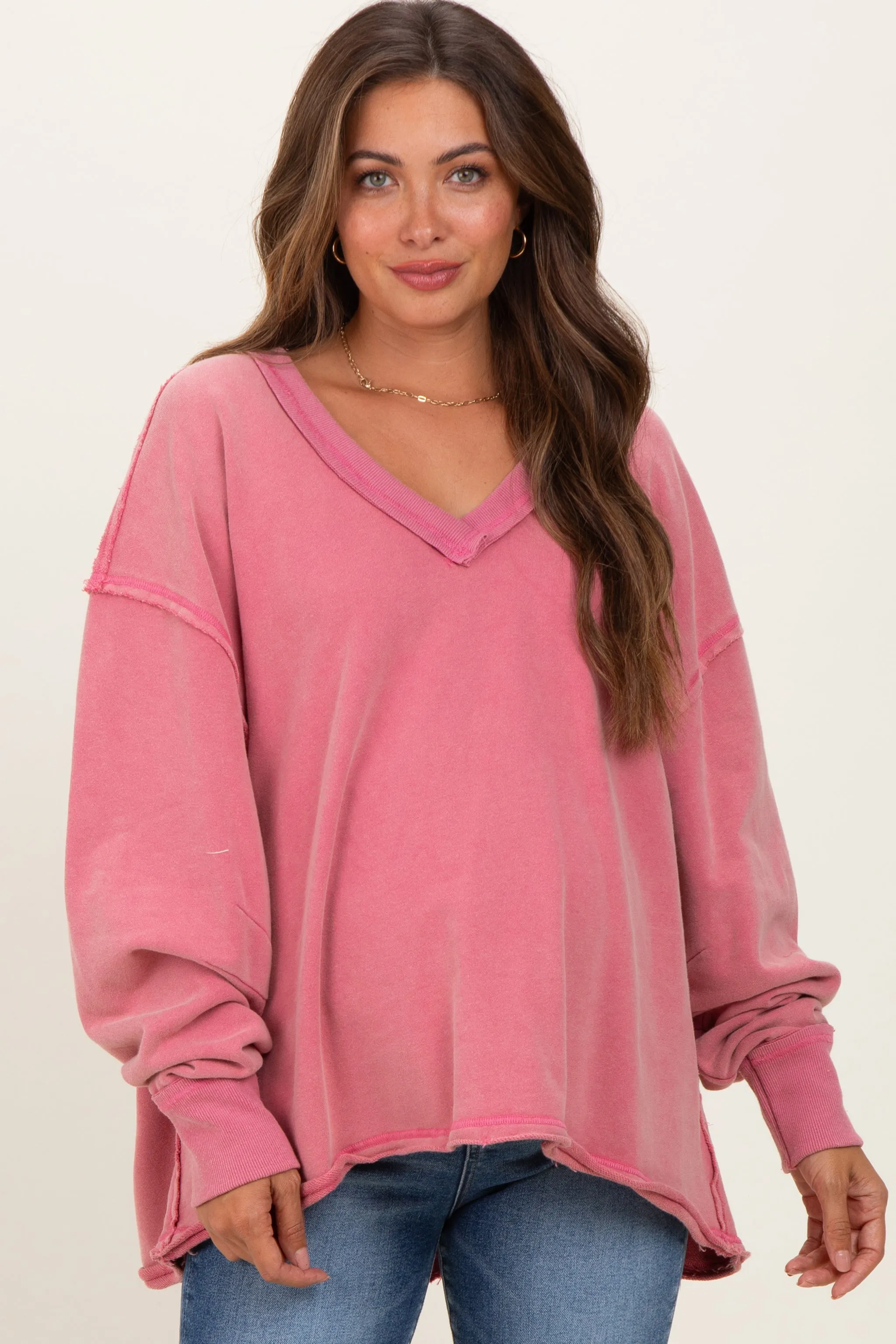 Rose Mineral Washed French Terry Oversized Maternity Sweatshirt sold by Pinkblush product image thumbnail 2