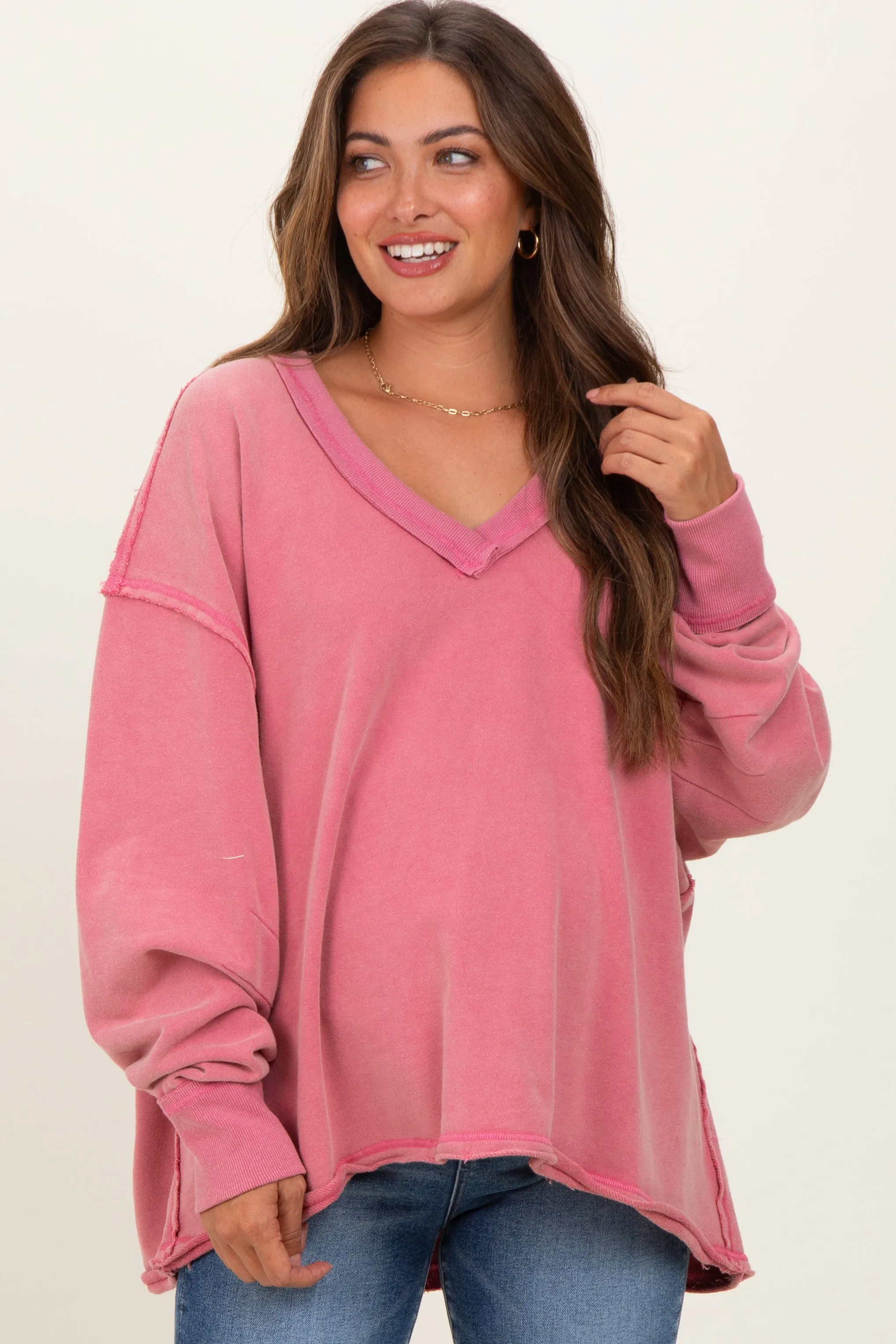 Rose Mineral Washed French Terry Oversized Maternity Sweatshirt sold by Pinkblush