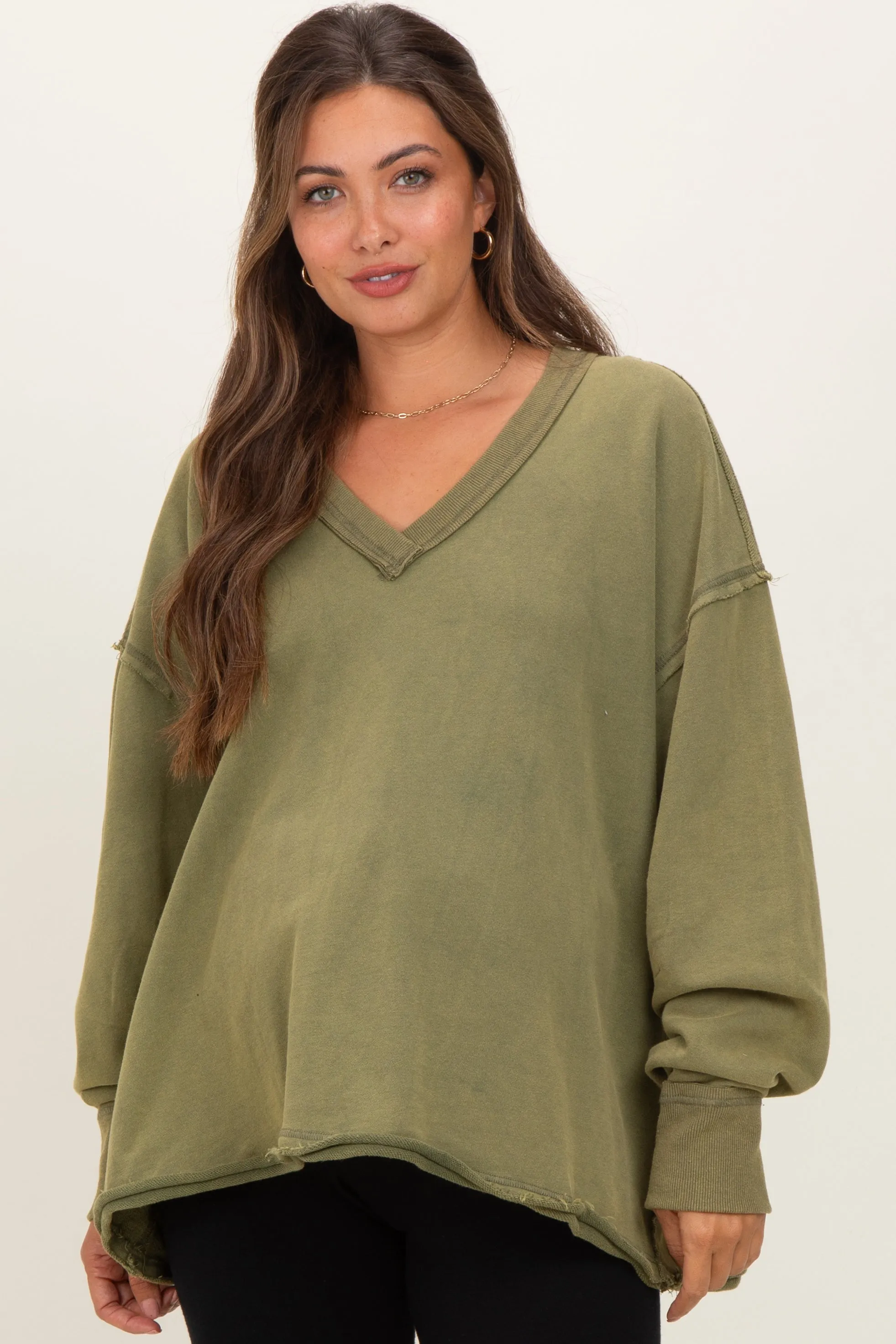 Olive Mineral Washed French Terry Oversized Maternity Sweatshirt sold by Pinkblush product image thumbnail 2
