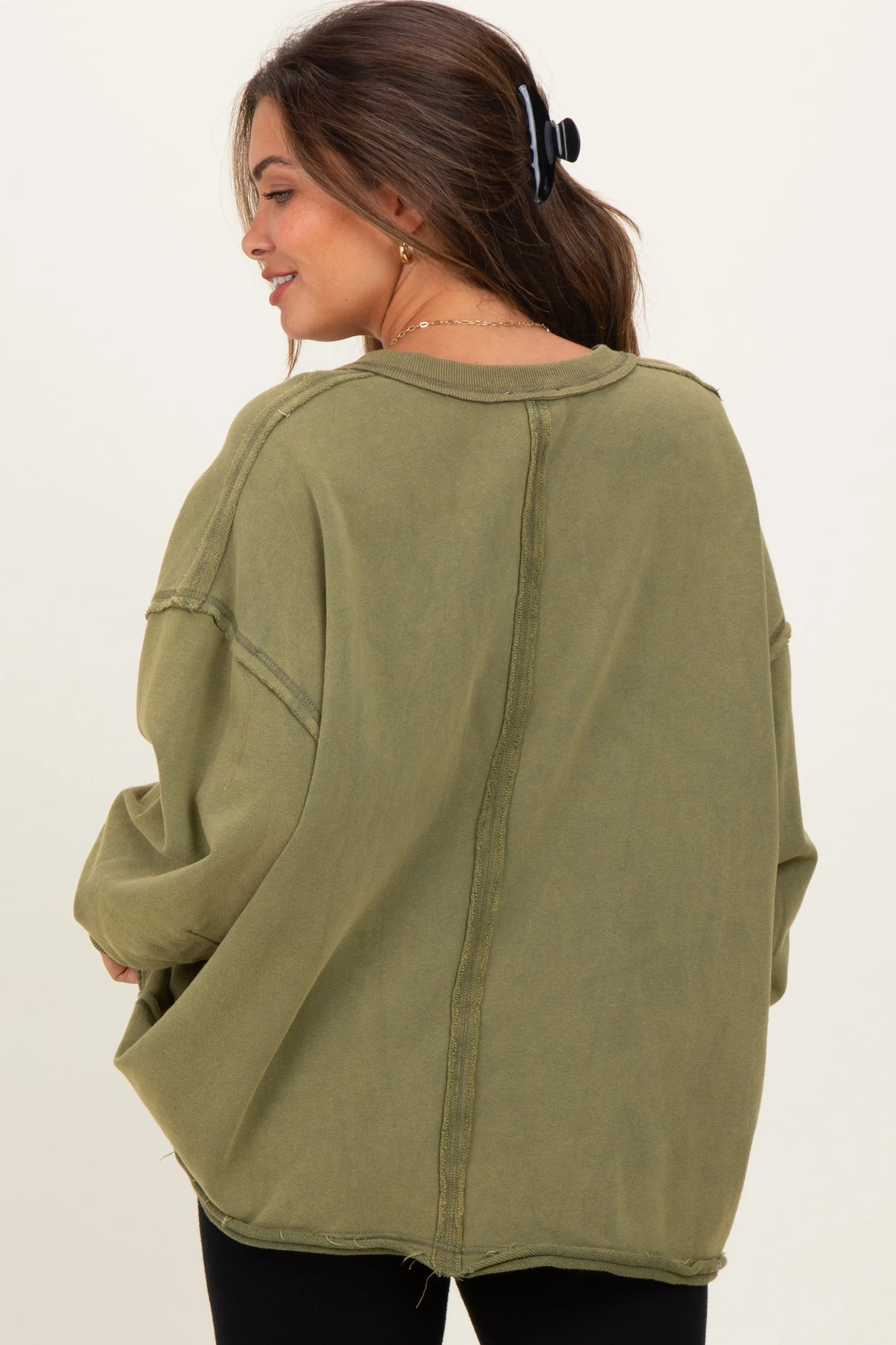 Olive Mineral Washed French Terry Oversized Maternity Sweatshirt sold by Pinkblush product image thumbnail 3