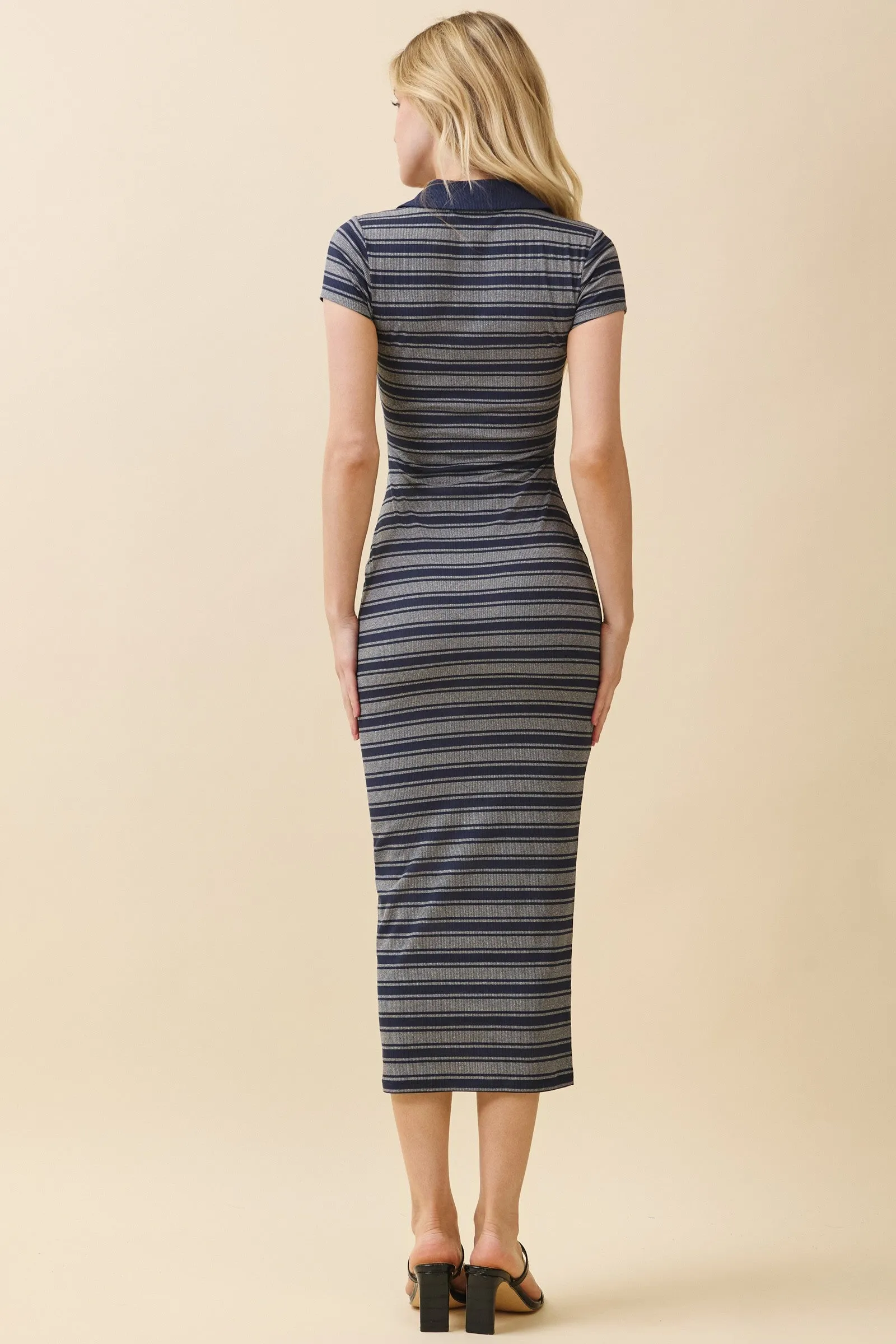 Heather Grey Striped Collared Midi Dress sold by Pinkblush product image thumbnail 3