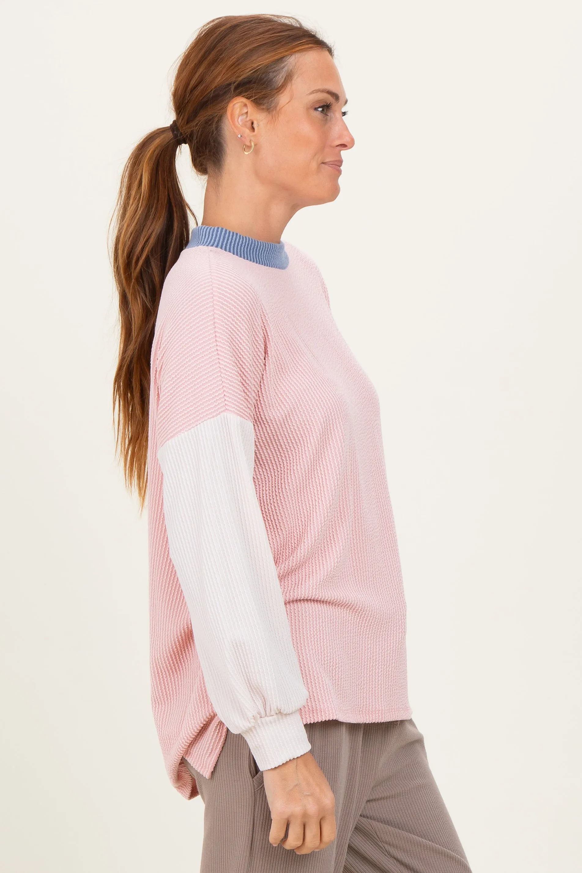 Pink Ribbed Colorblock Side Slit Top sold by Pinkblush product image thumbnail 2