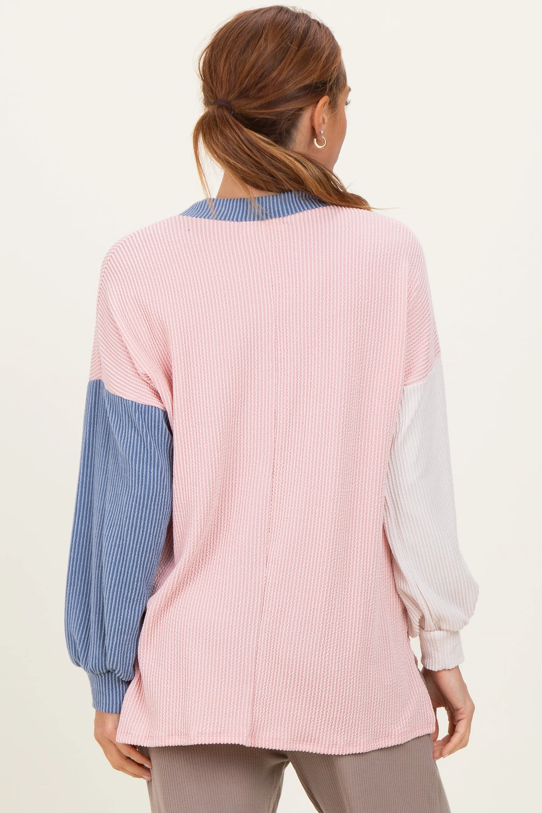 Pink Ribbed Colorblock Side Slit Top sold by Pinkblush product image thumbnail 3