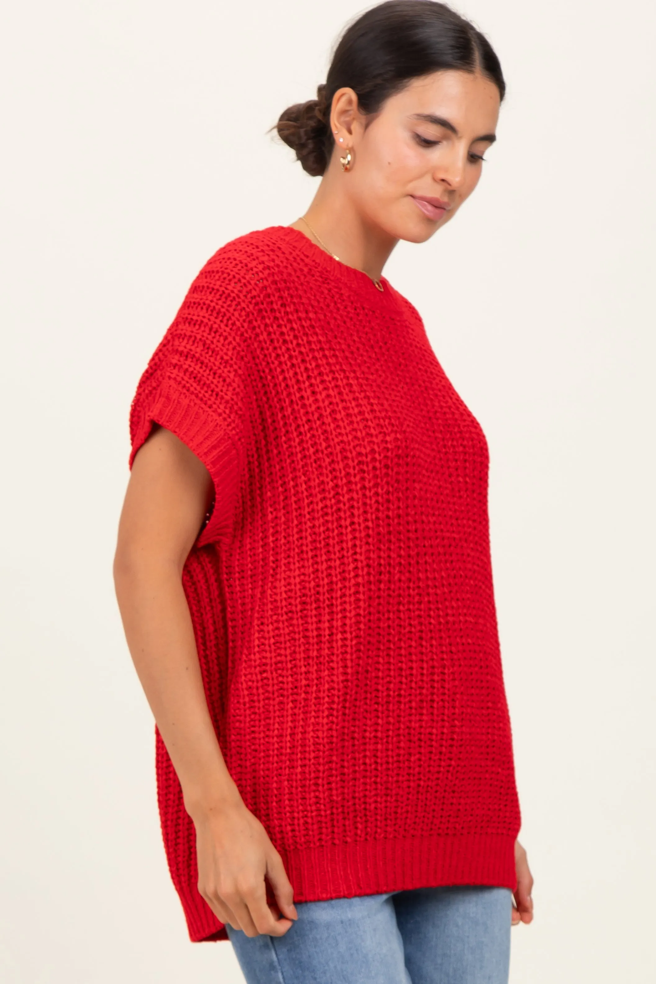 Red Short Sleeve Round Neck Sweater sold by Pinkblush product image thumbnail 3