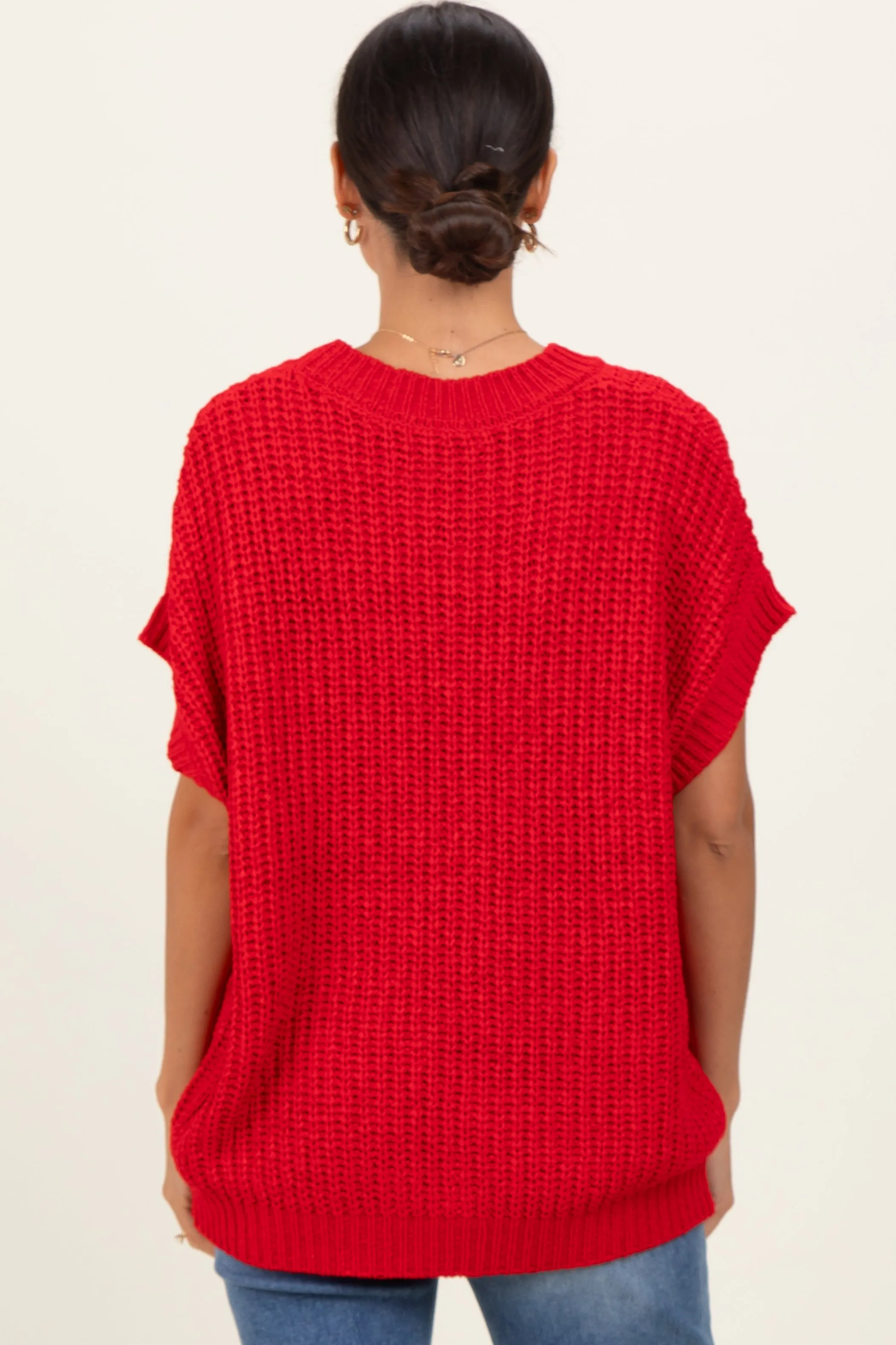 Red Short Sleeve Round Neck Sweater sold by Pinkblush product image thumbnail 4
