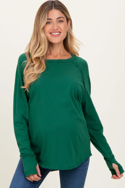 Forest Green Exposed Seam Long Sleeve Maternity Top sold by Pinkblush