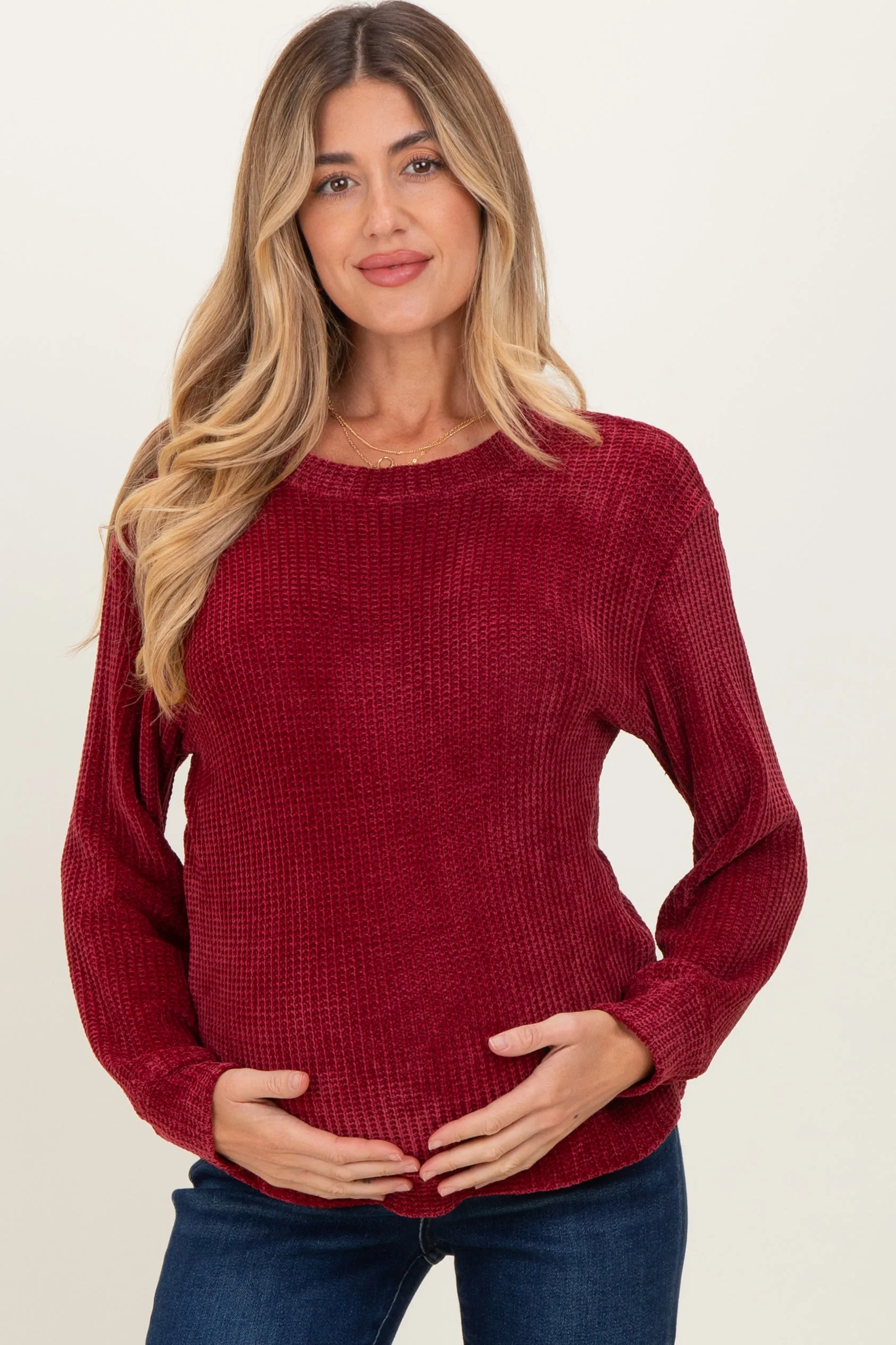 Burgundy Chenille Knit Maternity Sweater sold by Pinkblush product image thumbnail 2