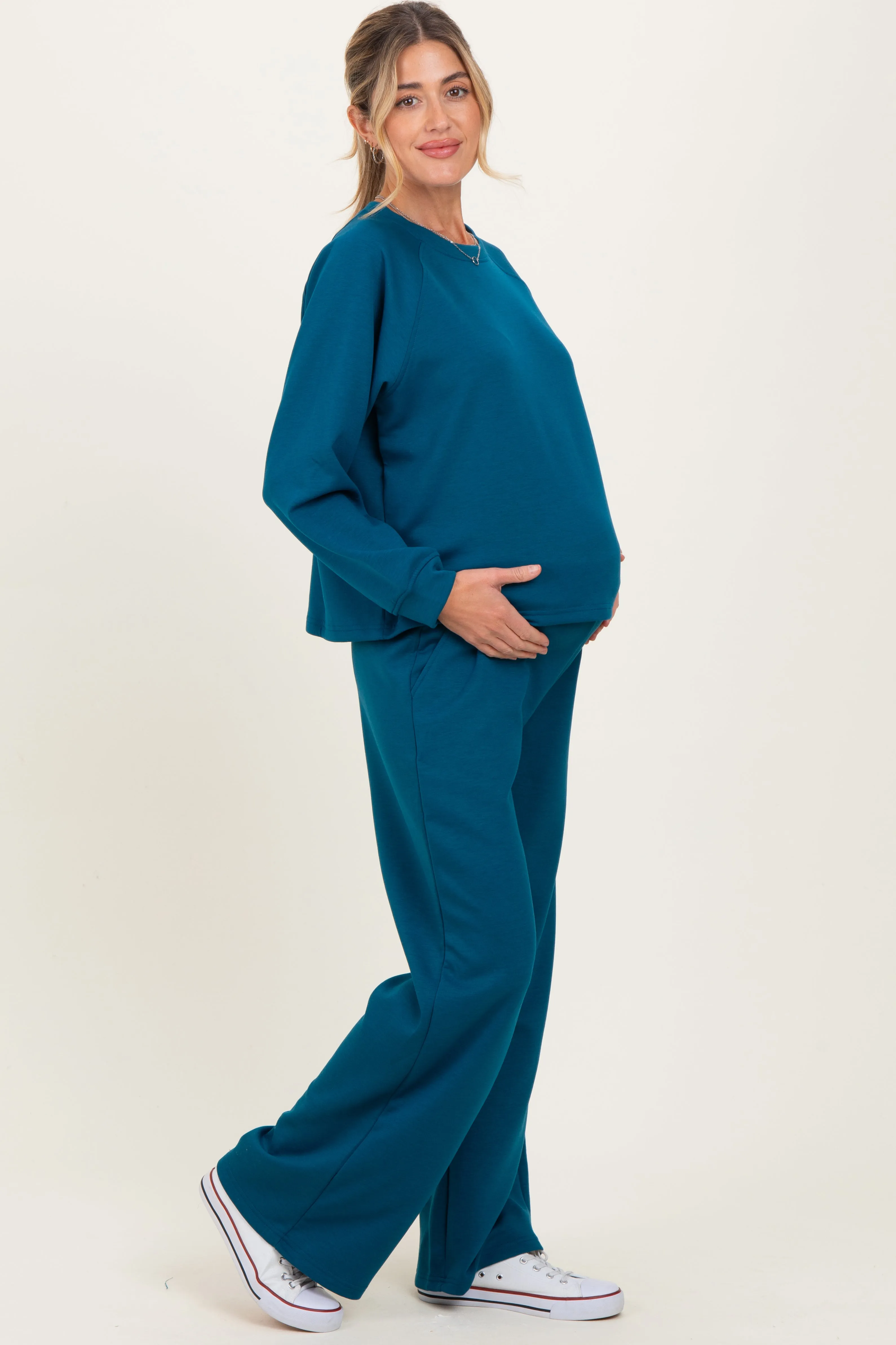 Deep Teal Crewneck Pullover Pant Maternity Set sold by Pinkblush product image thumbnail 3