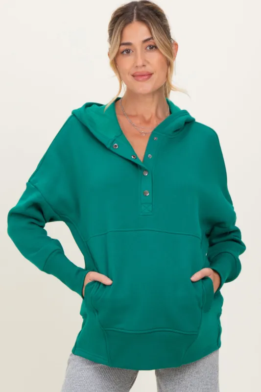 Forest Green Fleece Snap Button Maternity Hoodie sold by Pinkblush