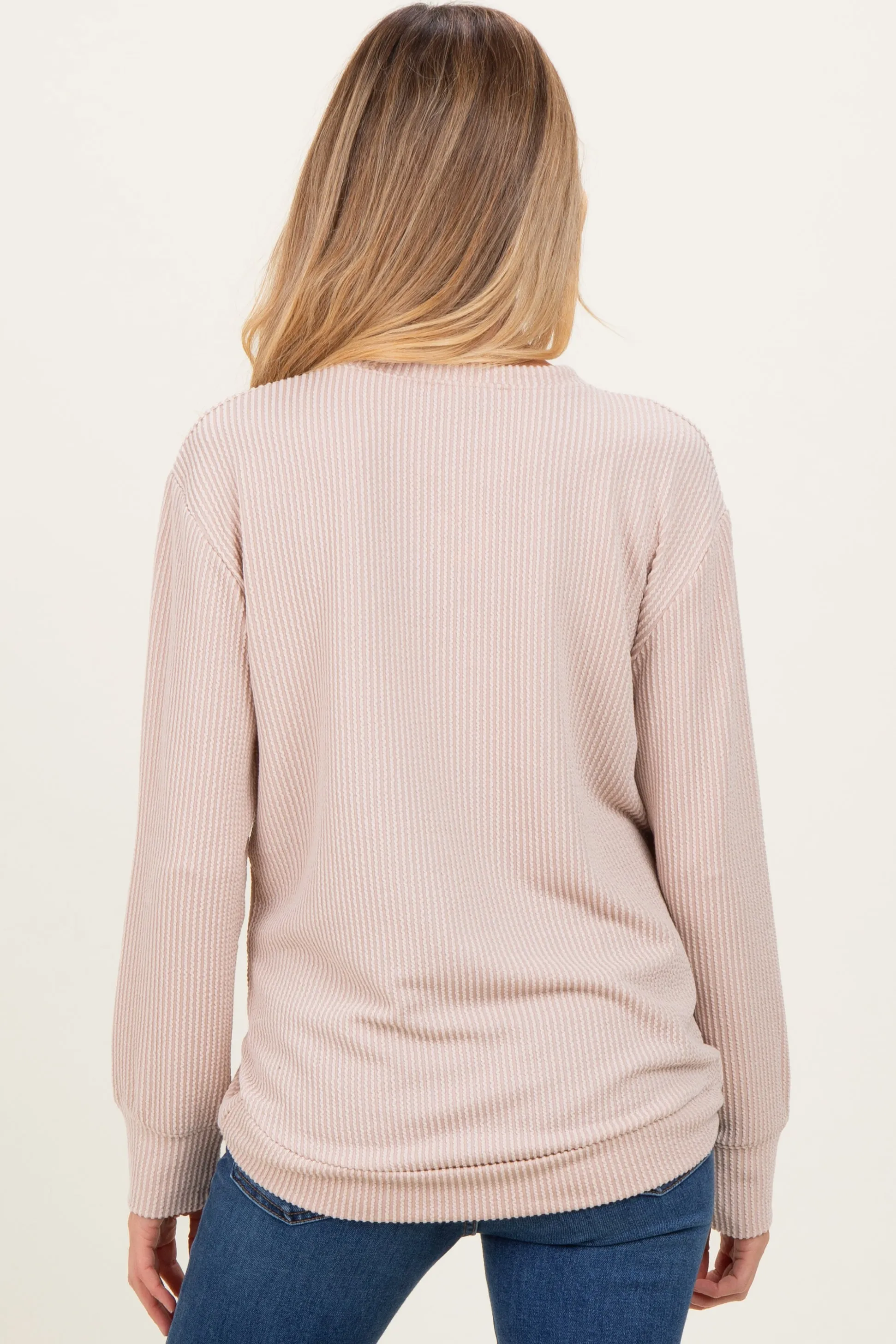 Beige Textured Rib Crew Neck Maternity Long Sleeve sold by Pinkblush product image thumbnail 4
