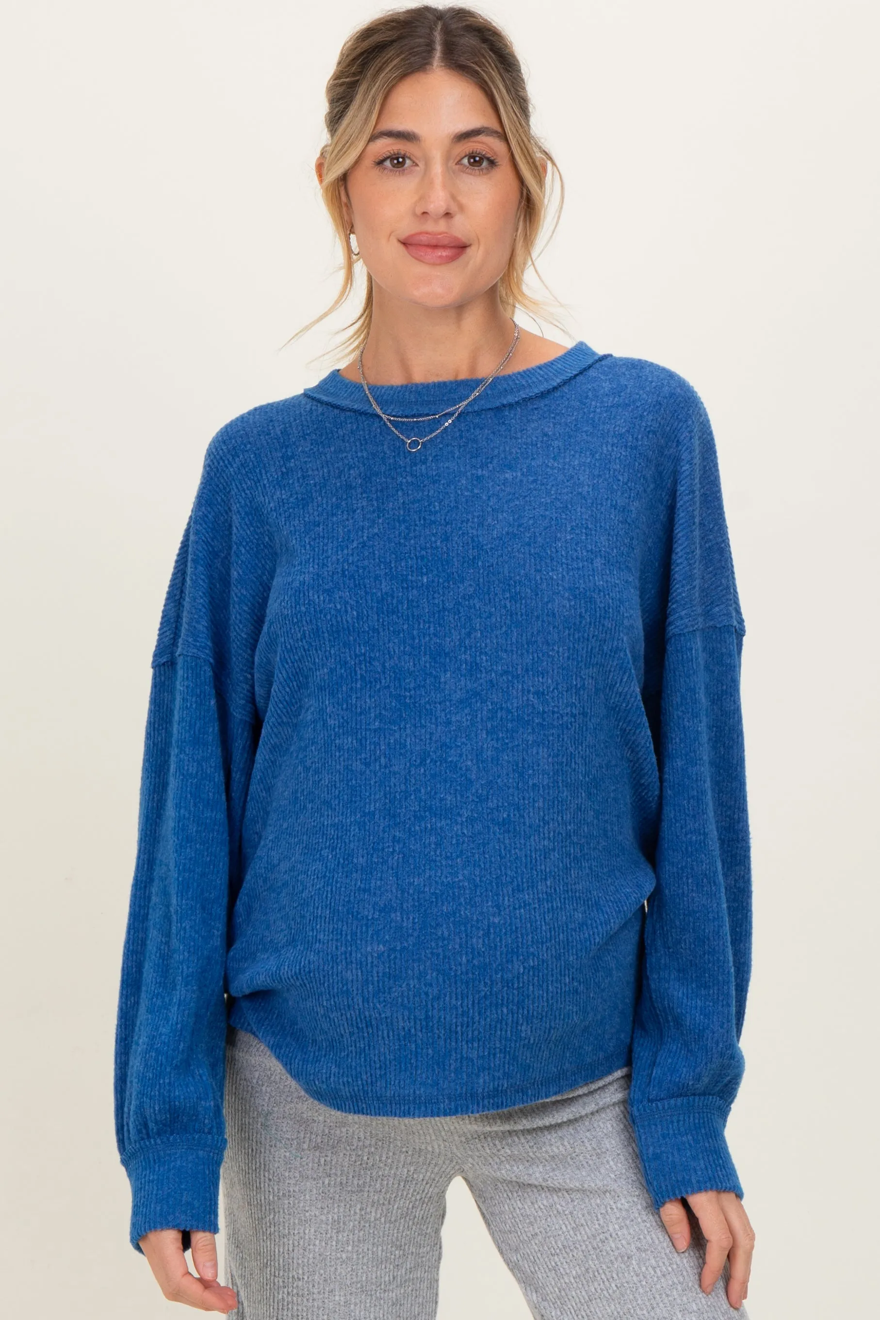 Lt Navy Brushed Ribbed Knit Maternity Pullover sold by Pinkblush