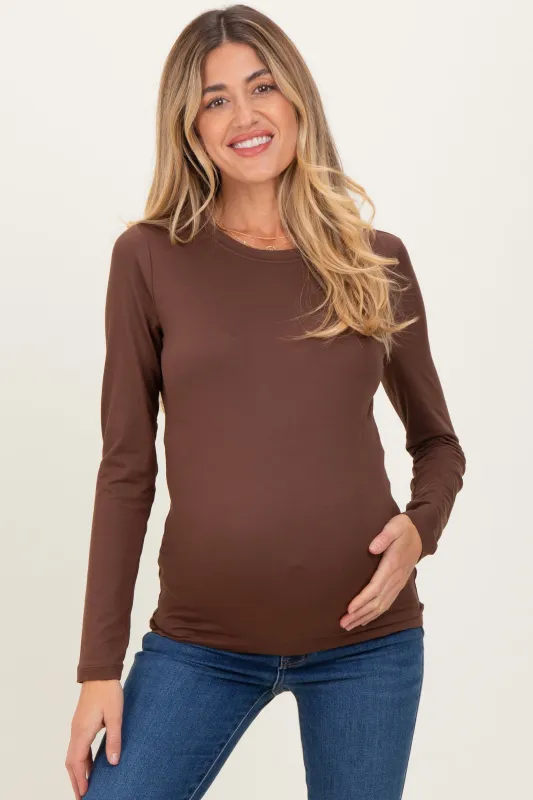 Dark Taupe Basic Long Sleeve Maternity Top sold by Pinkblush