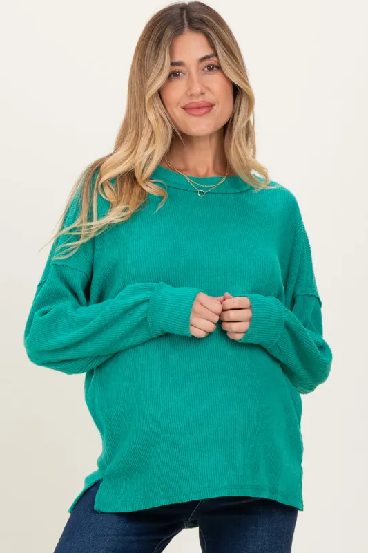 Green Brushed Ribbed Knit Maternity Pullover sold by Pinkblush