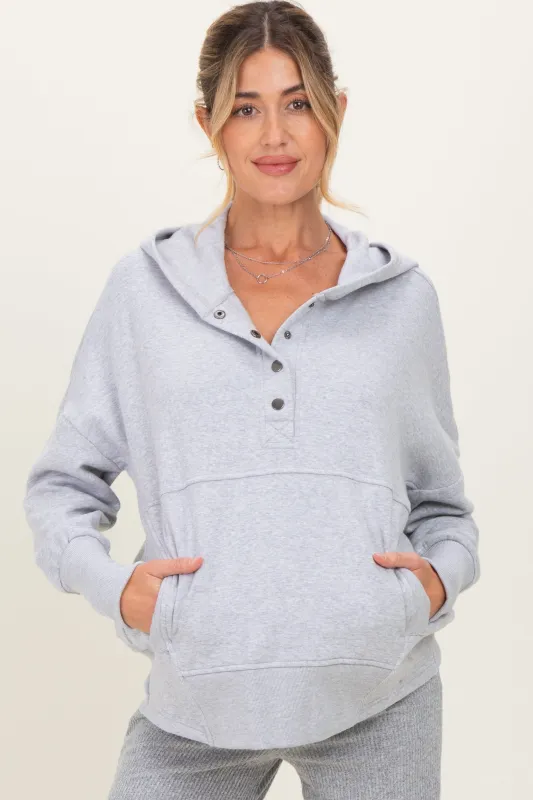 Heather Grey Fleece Snap Button Maternity Hoodie sold by Pinkblush