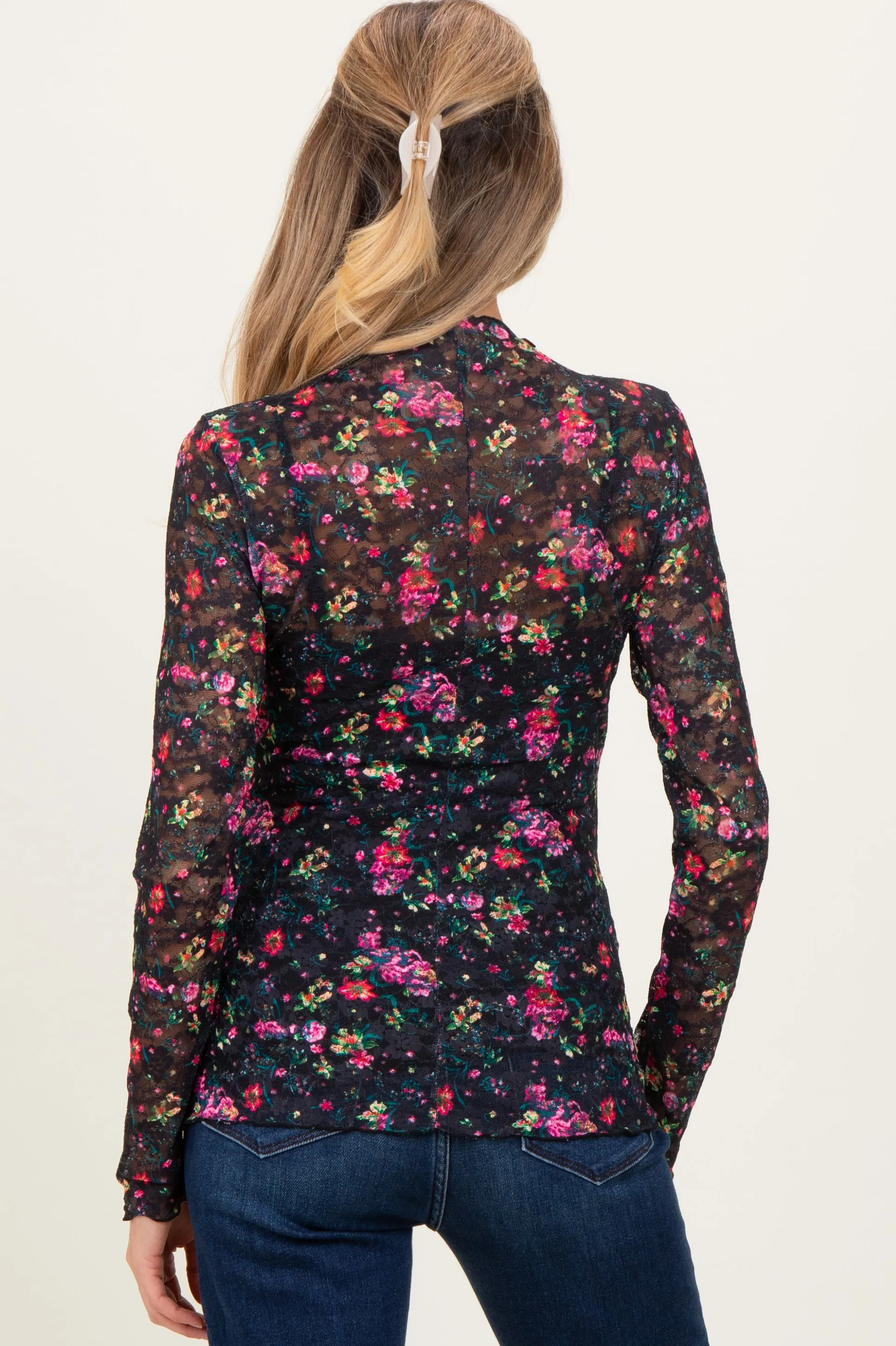 Black Floral Lace Long Sleeve Maternity Top sold by Pinkblush product image thumbnail 4