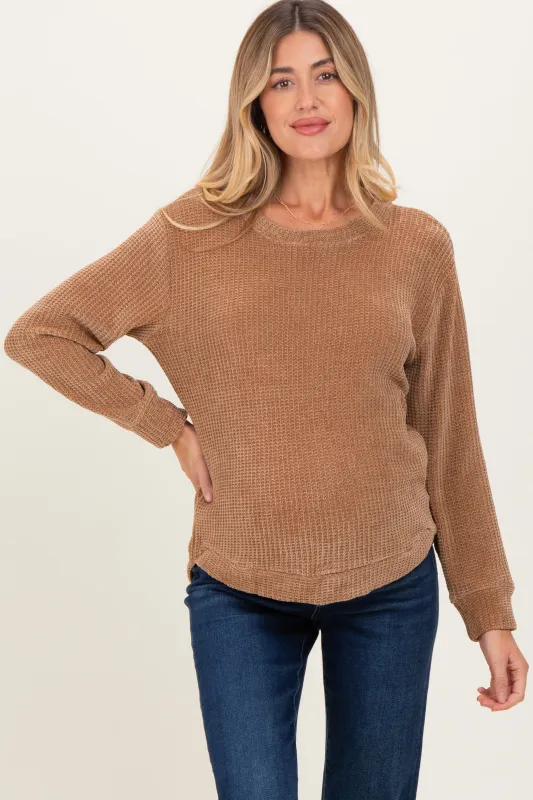 Camel Chenille Knit Maternity Sweater sold by Pinkblush