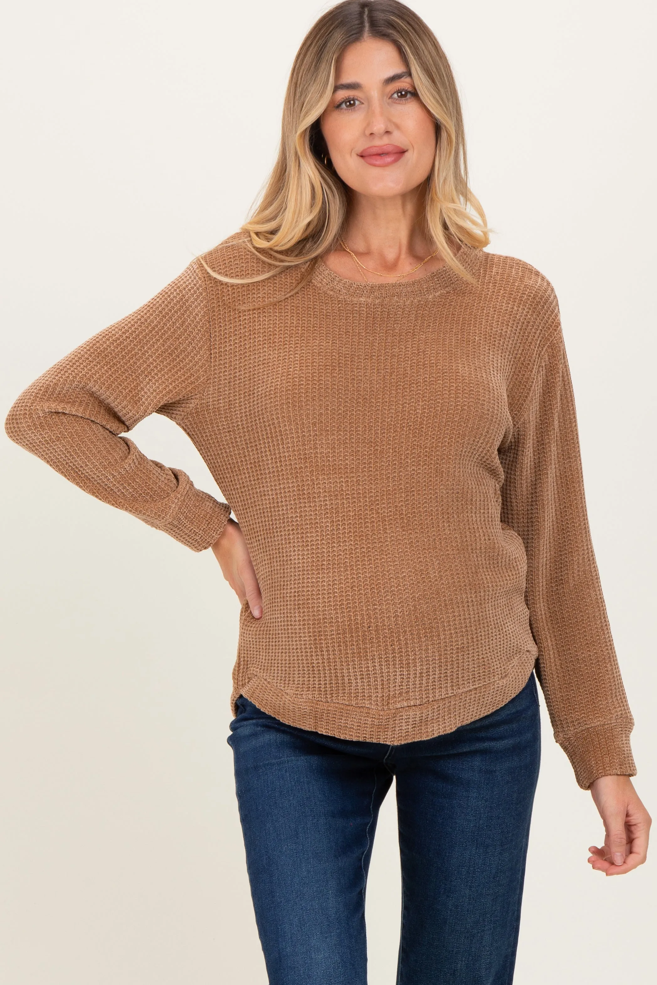 Camel Chenille Knit Maternity Sweater sold by Pinkblush